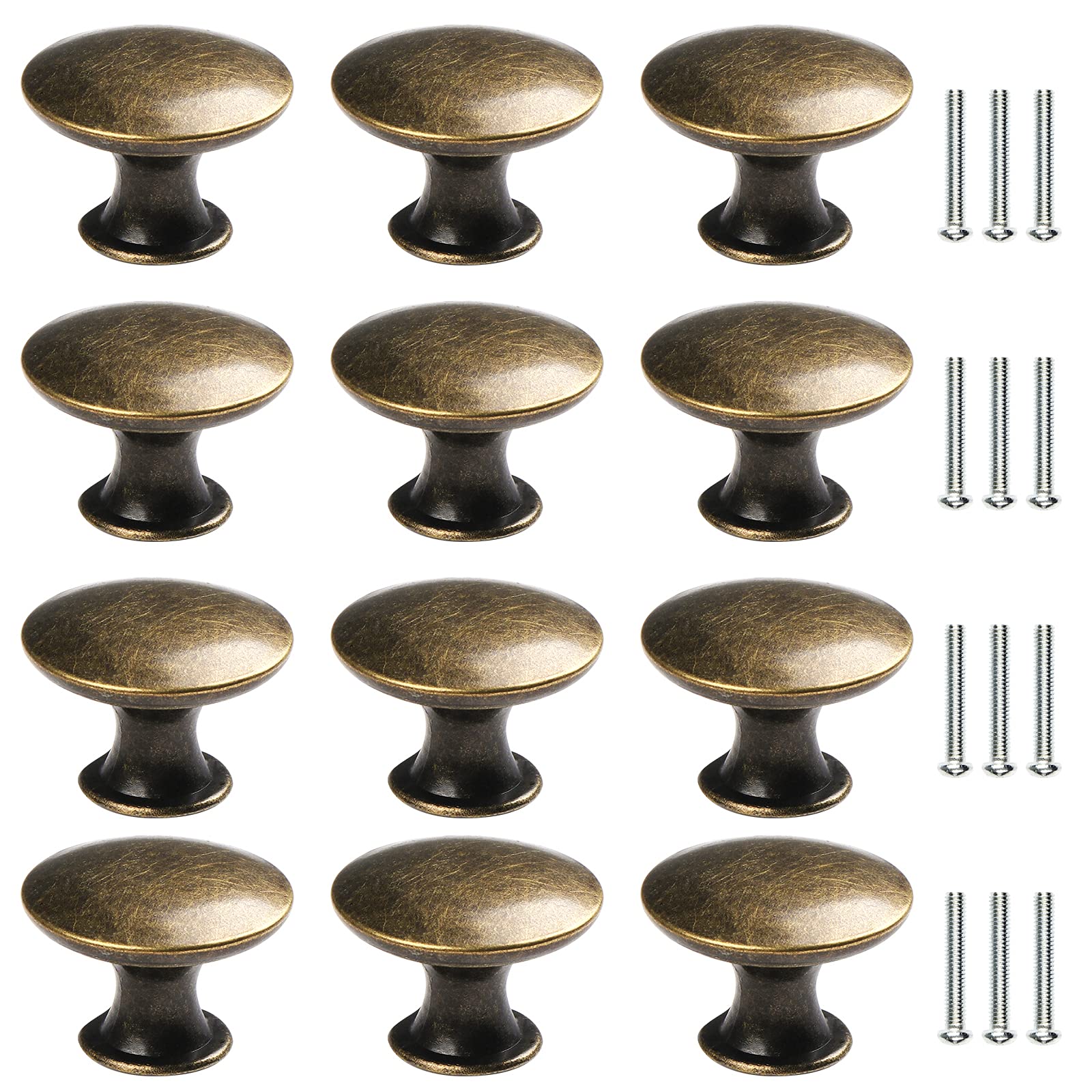 HonGien Round Cabinet Knobs, 12 Vintage Antique Bronze Furniture Knobs, Diameter 30mm for Door Drawer, Dresser (Bronze)