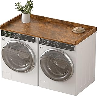 Piskyet Washer Dryer Countertop,Laundry Countertop with Edge Rails,27.5" Depth x 54" Wood Countertop For Washer and Dryer,Laundry Machine Topper for Laundry Room Organization and Storage(Rustic Brown)