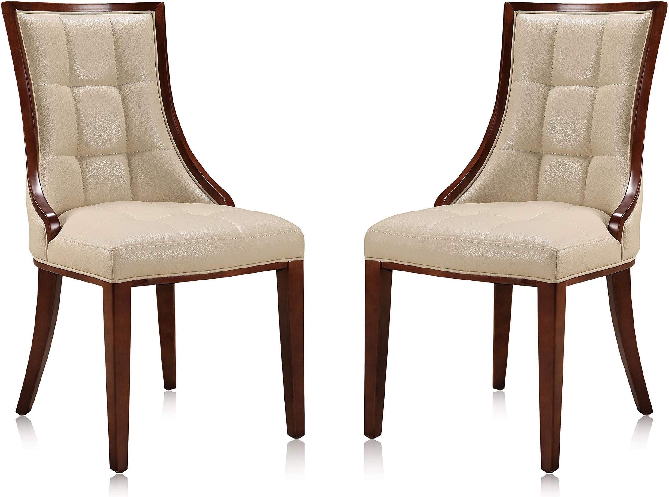 Manhattan ComfortFifth Avenue Faux Leather Dining Chairs, Parsons Accent Furniture with Padded Wingback Seat, Fine Rectangular Stitching and Solid Beech Wood Frame, Set of 2, Cream