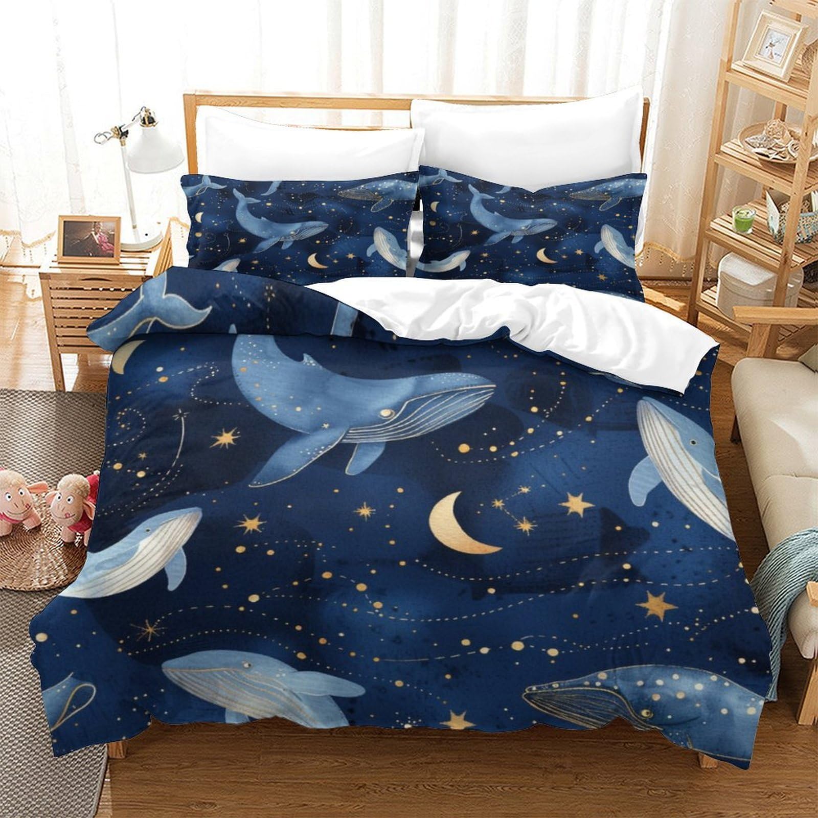 YYVKPMLXC Whale 3D Printed Duvet Cover Set,Nautical Cosmic Bedding Set Soft Microfiber Quilt Cover 3pcs, Comforter Cover with Zipper Closure For Kids Boys Teen Bedroom Double（200x200cm）