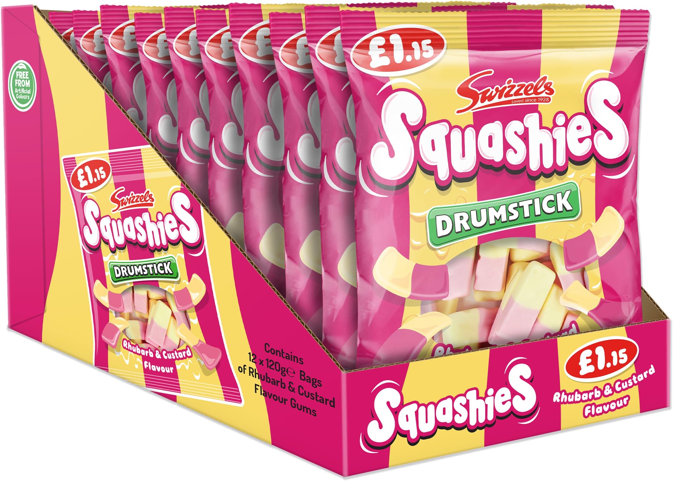 Swizzels Squashies Sweets - Rhubarb and Custard Flavour Squashies - Price Marked Multipack Sweets (12 x 120g)