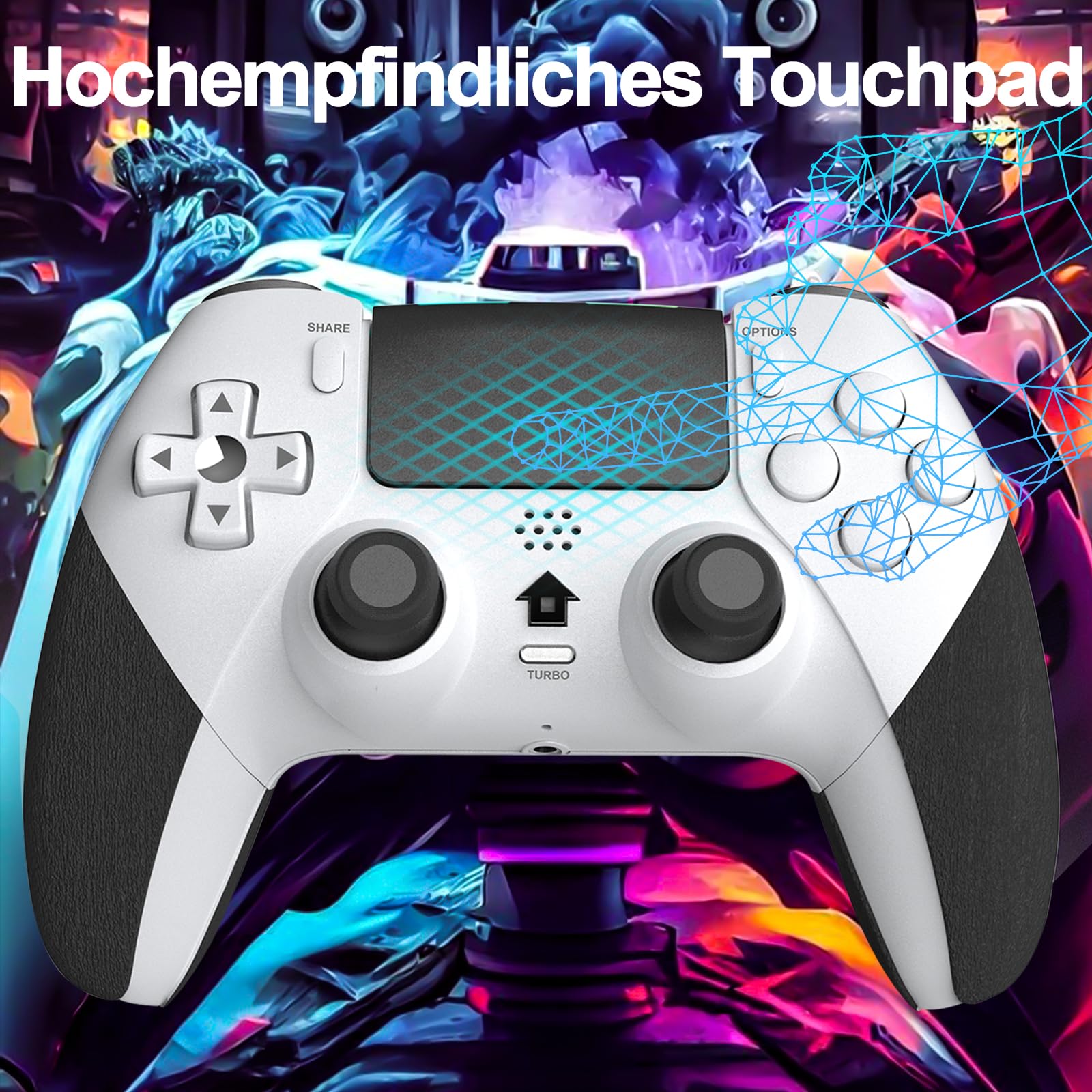 Shiptree Wireless Controller per PS-4, Gamepad Joystick Controller per Ps4/Pro/Slim/PC con Turbo & Macro M1/M2,Controllers con Touch Panel/Doppia Vibrazione/6-Axis/3.5mm Jack Audio (Bianco)