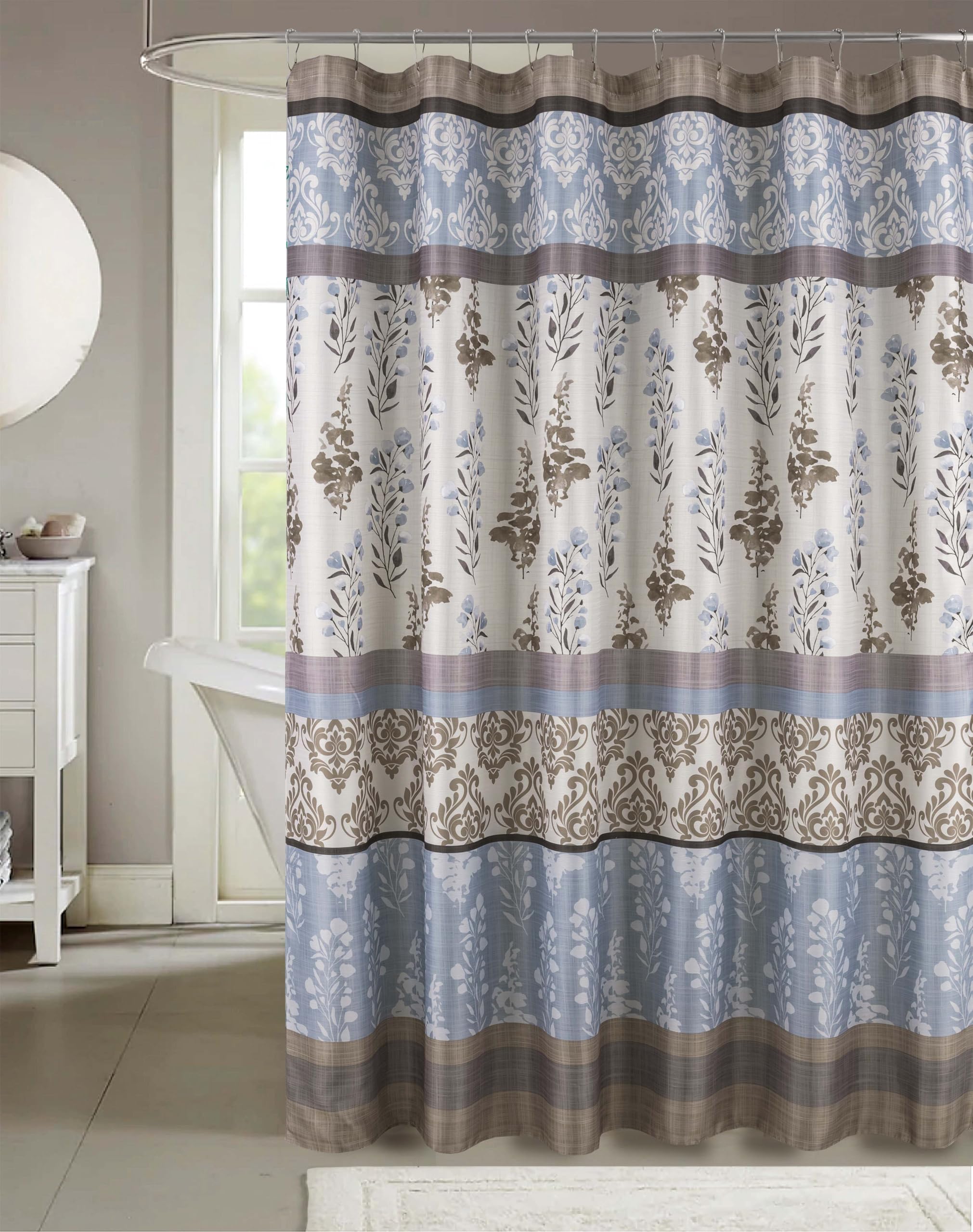 Amazon.com: Serafina Home Light Blue Brown Taupe Creme Fabric Shower ...