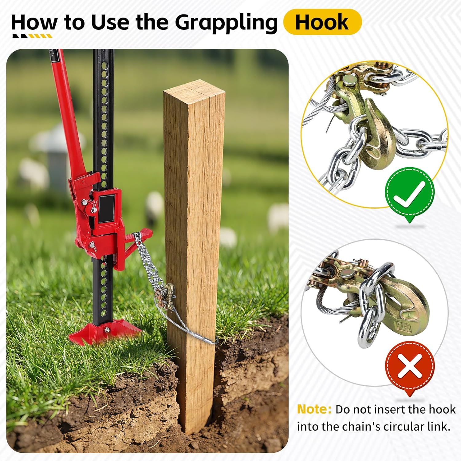 Upgraded Heavy-Duty Fence Post Removal Tool with Galvanized Cable & Chain – Works with Jack or Lever to Effortlessly Extract 4x4 Wood Posts for Residential & Agricultural Fence Repair & Replacement