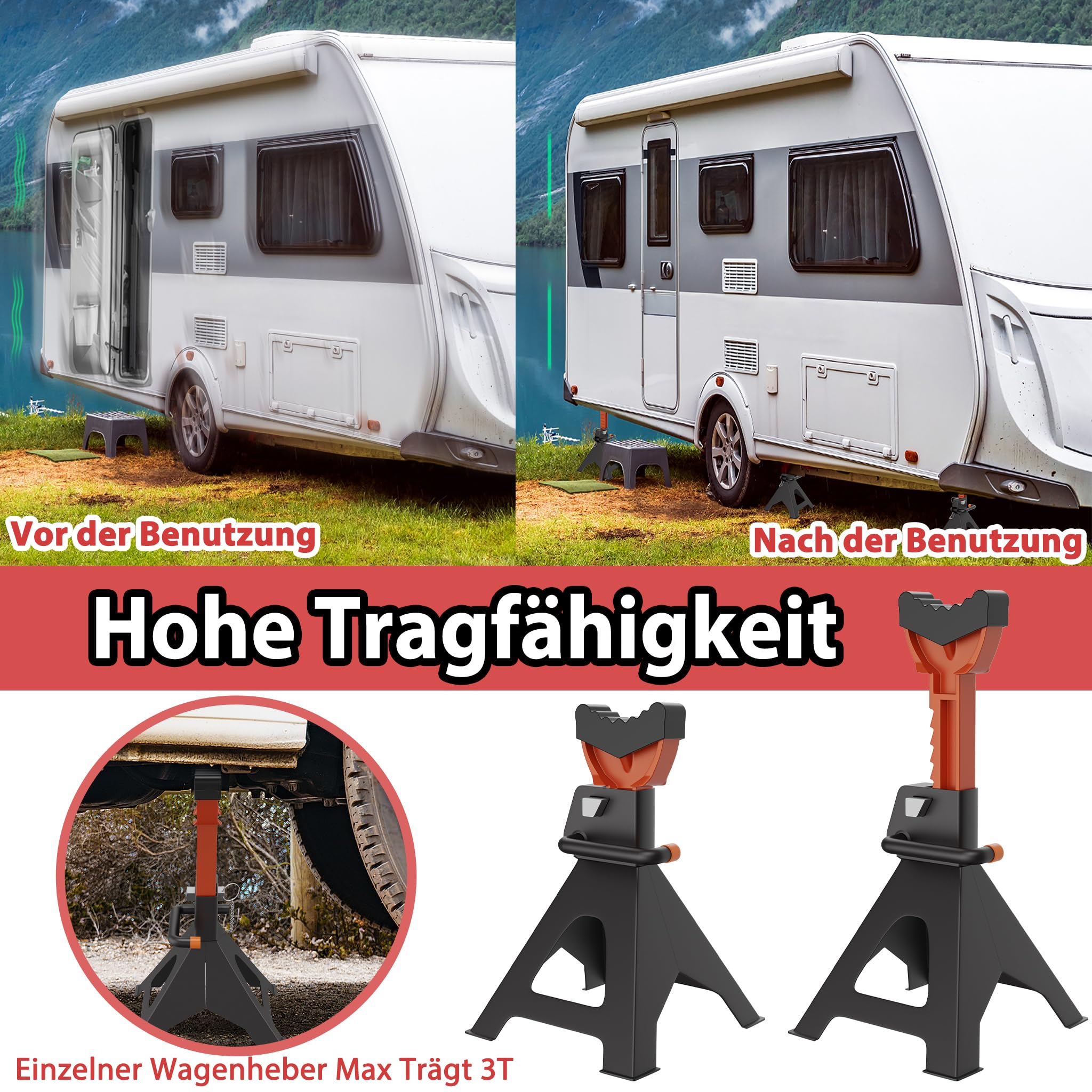 YRHome Unterstellbock Stützböcke Wagenheber Höhenverstellbar 28-42CM Stützbock Ständer Aus Gusseisen Max.Tragfähigkeit 3T Für Wartung und Reparatur von PKWs, Transportern und Wohnmobilen-4 Stück