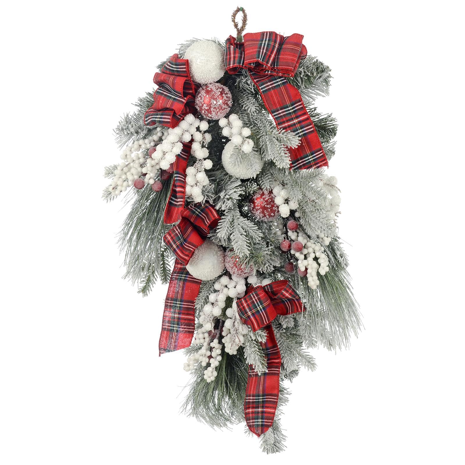Mr Crimbo Red Berry & Tartan Frosted Decorated Teardrop