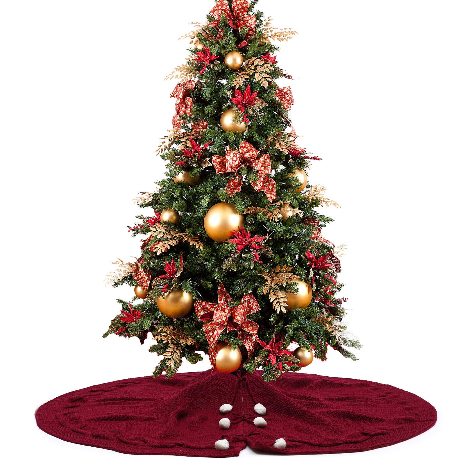 KESYOO 120cm Klarinettenrot Weihnachtsbaumdecke Baumrock Weihnachtsbaum Unterlage Rock Christbaum Decken Tannenbaum Teppich für Weihnachtsschmuck