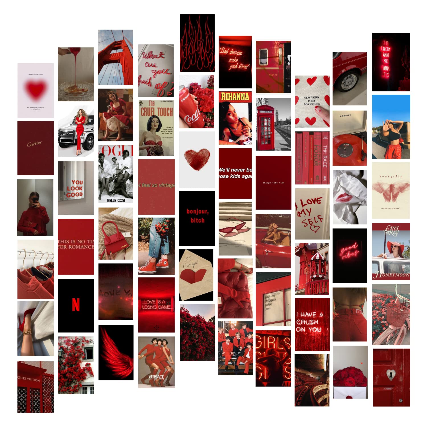 Quary Aesthetic Wall Collage Kit || 60pcs (4×6inch) Aesthetic Posters Water Resistant Paper Comes With Adhesive Tape. (Red Vintage)