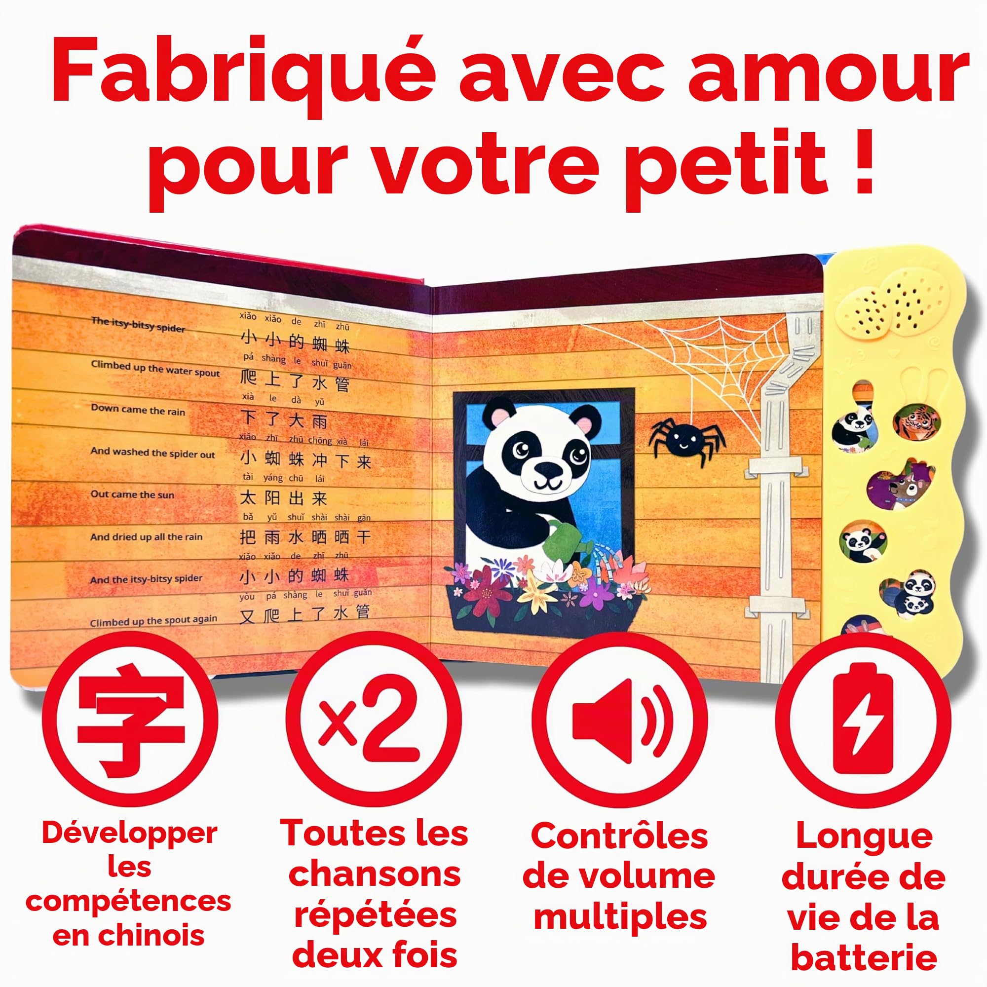 Bao Bao Learns Chinese Apprendre Le Chinois Mandarin avec Notre Musique Livre de comptines pour Enfants en Bas âge et bébés Jouet Musical interactif pour l'apprentissage Chinois.
