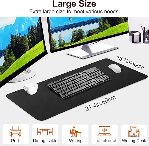 Miniatura 4 de HOOMIL Almohadilla de escritorio, 32 x 16 pulgadas, extendida, antideslizante, de piel sintética, alfombrilla para mouse para computadora, color