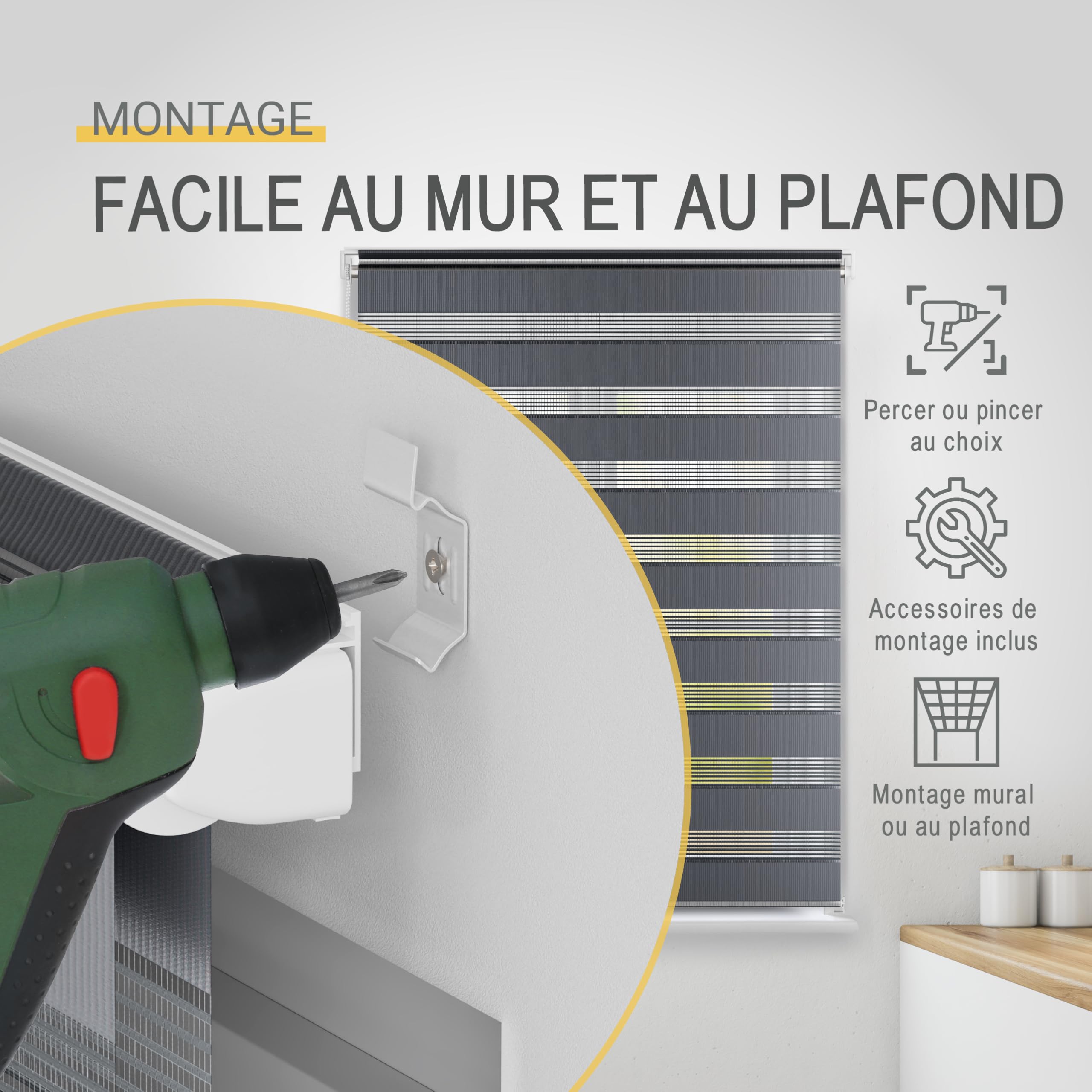 Sol Royal Store Enrouleur Double Jour Nuit sans perçage occultant