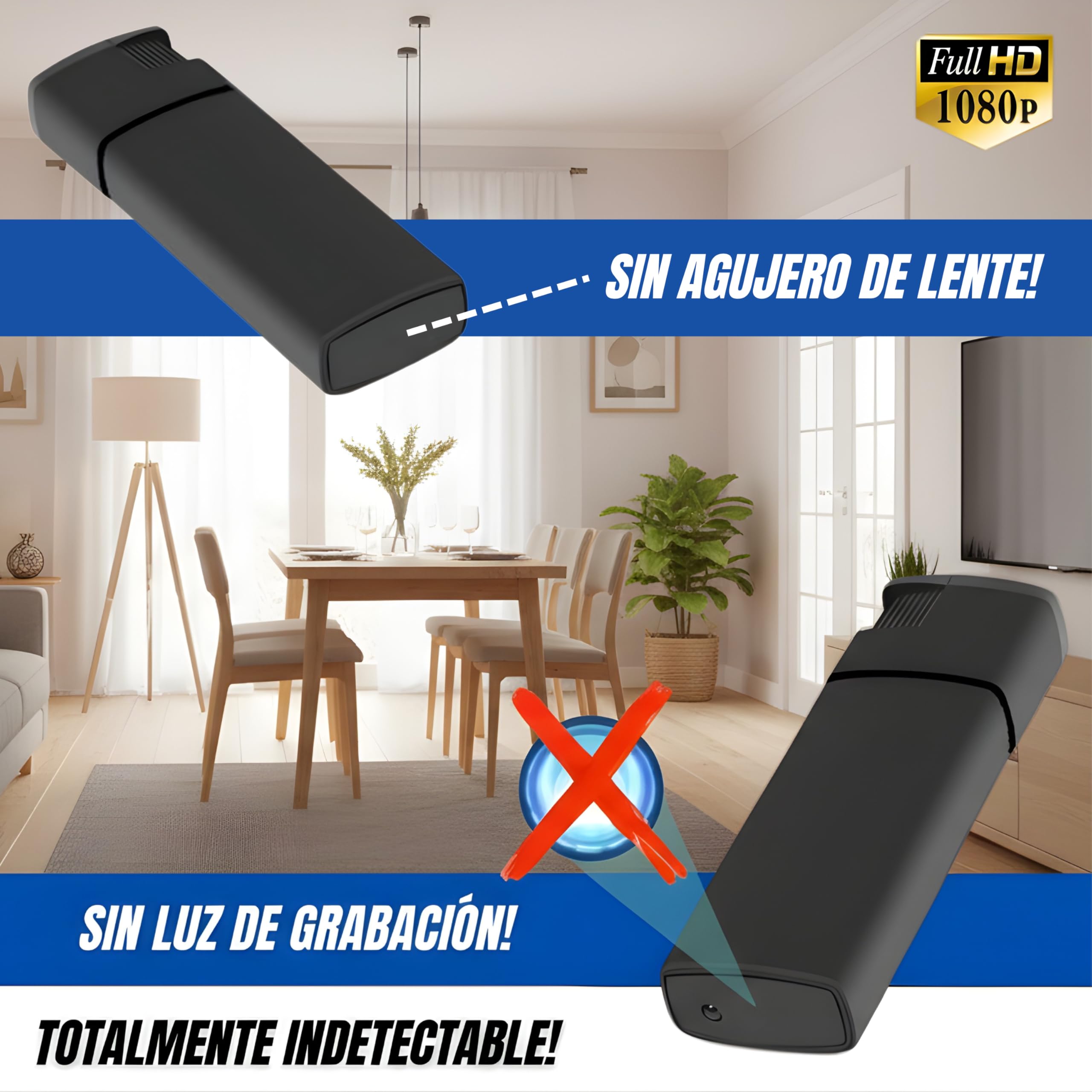 Mini Camara Espia Oculta Camuflada Mechero (TOTAL PACK con Tarjeta 32GB Lector y OTG Para el Móvil) Sin Agujero de Lente, Sin Luz al Grabar, 2 MP SuperHD, Grabación en Bucle, Plug and Play sin Wifi