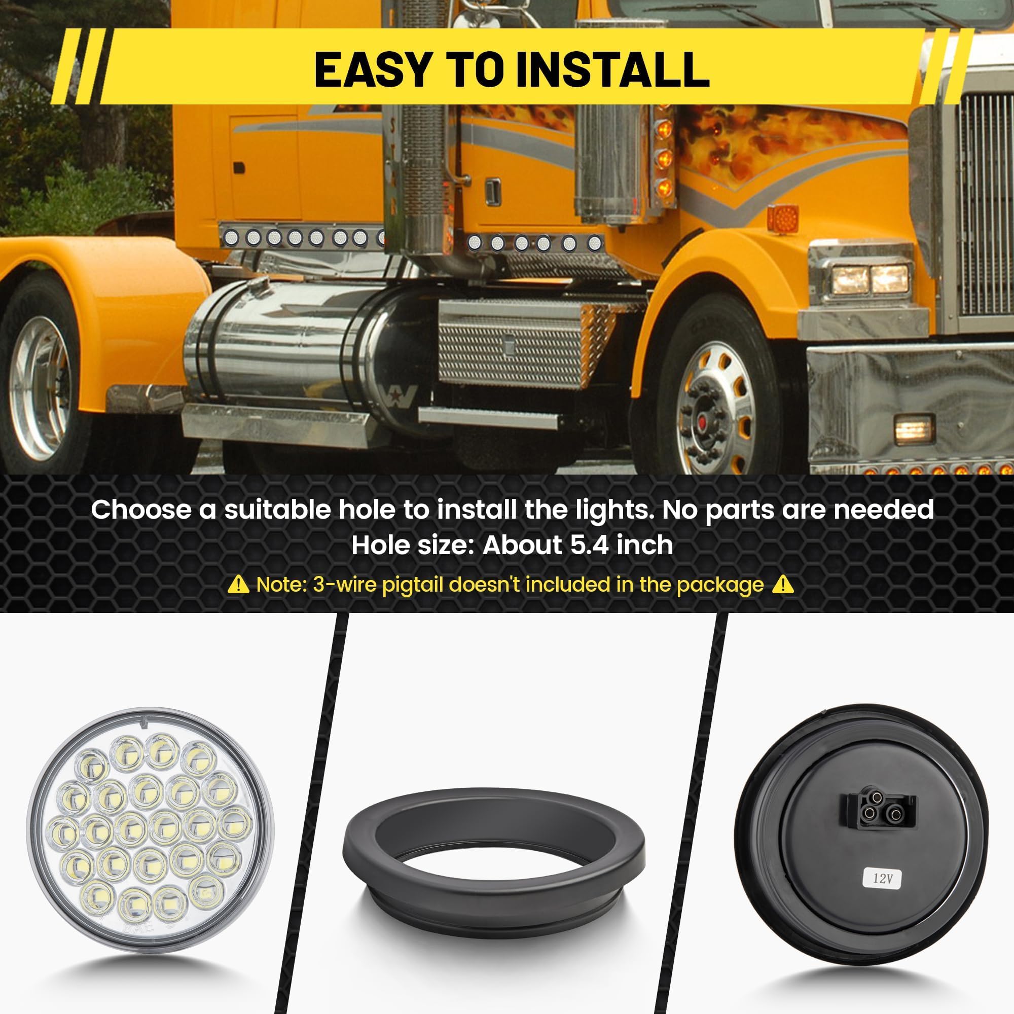 Oyviny 4 Inch Round LED Trailer Lights - 24 LED White Stop/Turn/Reverse Lights IP65 Waterproof (2 Pack)