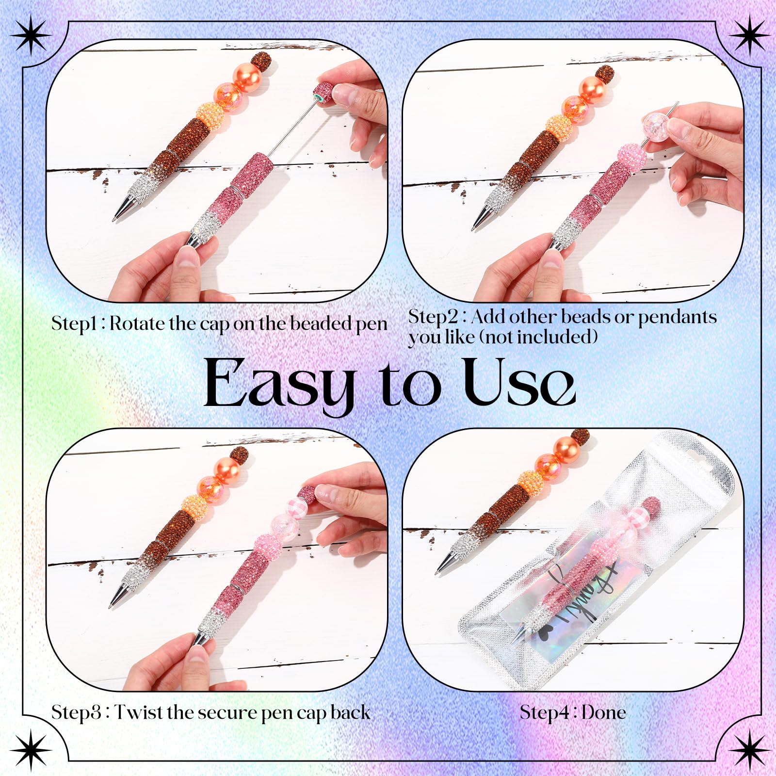 Tondiamo Glitzerstifte, Strasssteine, ausgefallene Stifte für Perlen, DIY, Diamant-Perlenstift-Set, niedlicher Journaling-Kugelschreiber, Spaß-Kugelschreiber für Bastelarbeiten, 15 Stück