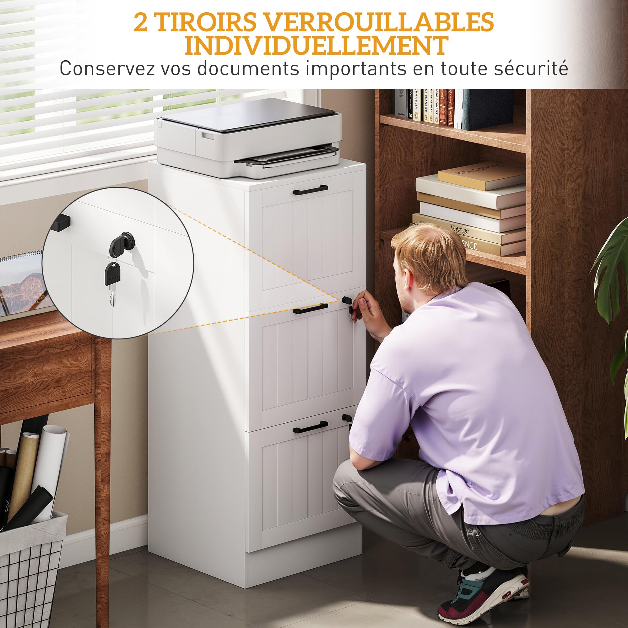 HOMCOM Büroschrank mit 3 Schubladen und Schlössern, kompakt, 40 x 40 x 101