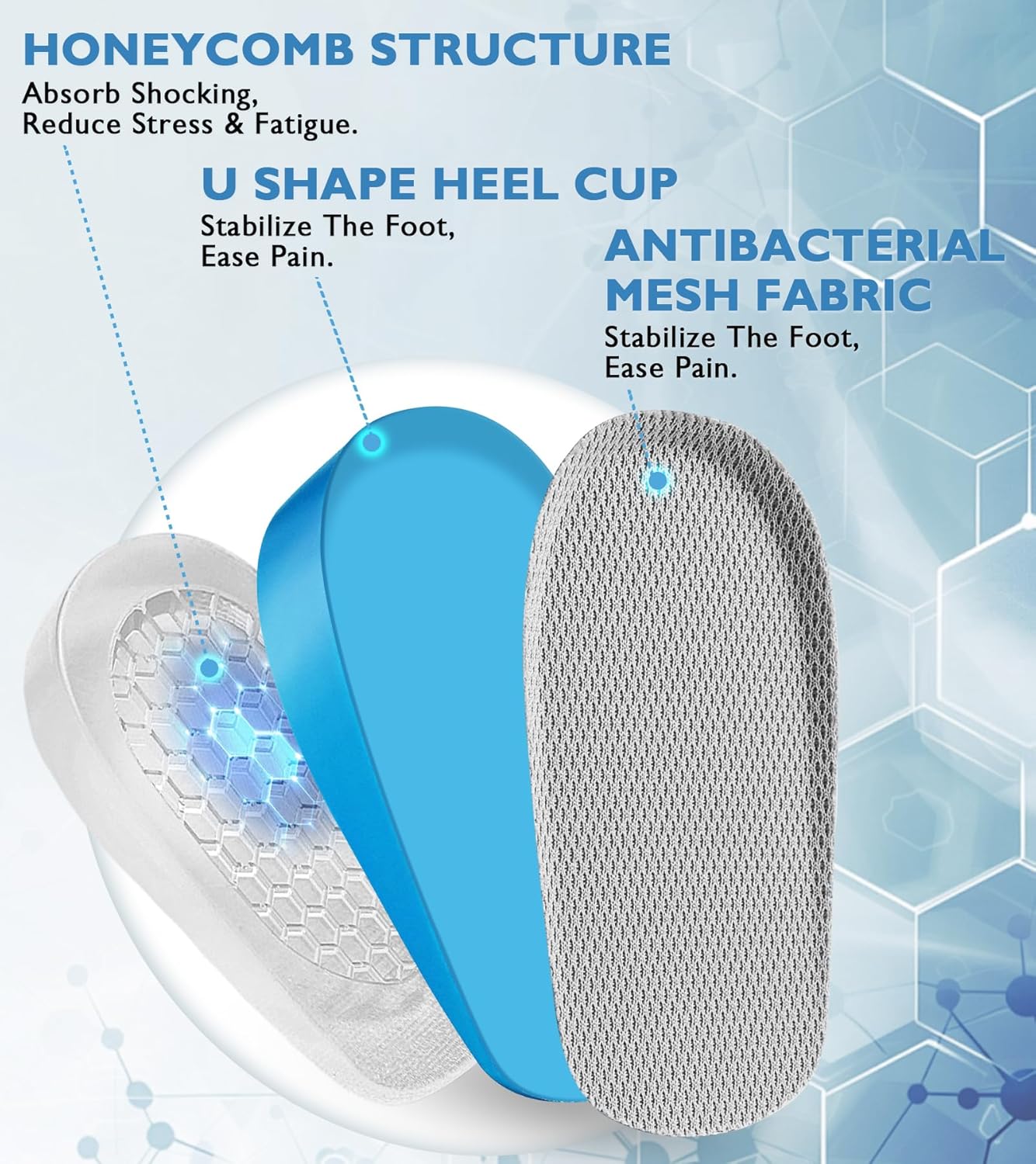 Ailaka Gel Height Increase Insoles, Shock Absorption Heel Cushion Pads, Height Lift Shoes Inserts for Men & Women - Image 2