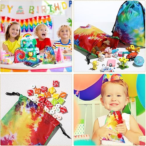 Miniatura 4 de 24 bolsas de regalo de fiesta de teñido anudado con cordón, bolsa de regalo de cumpleaños, bolsa de golosinas coloridas, bolsas de poliéster para