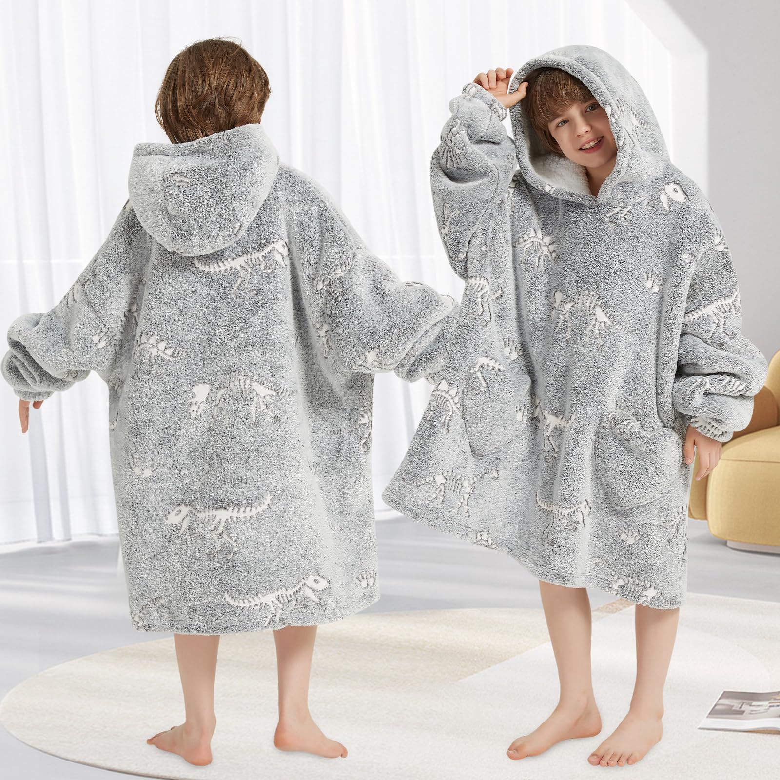 Mewkou Hoodie-Decke für Erwachsene, tragbar, übergroße Sherpa-Fleece-Decke, Hoodie für Damen und Herren