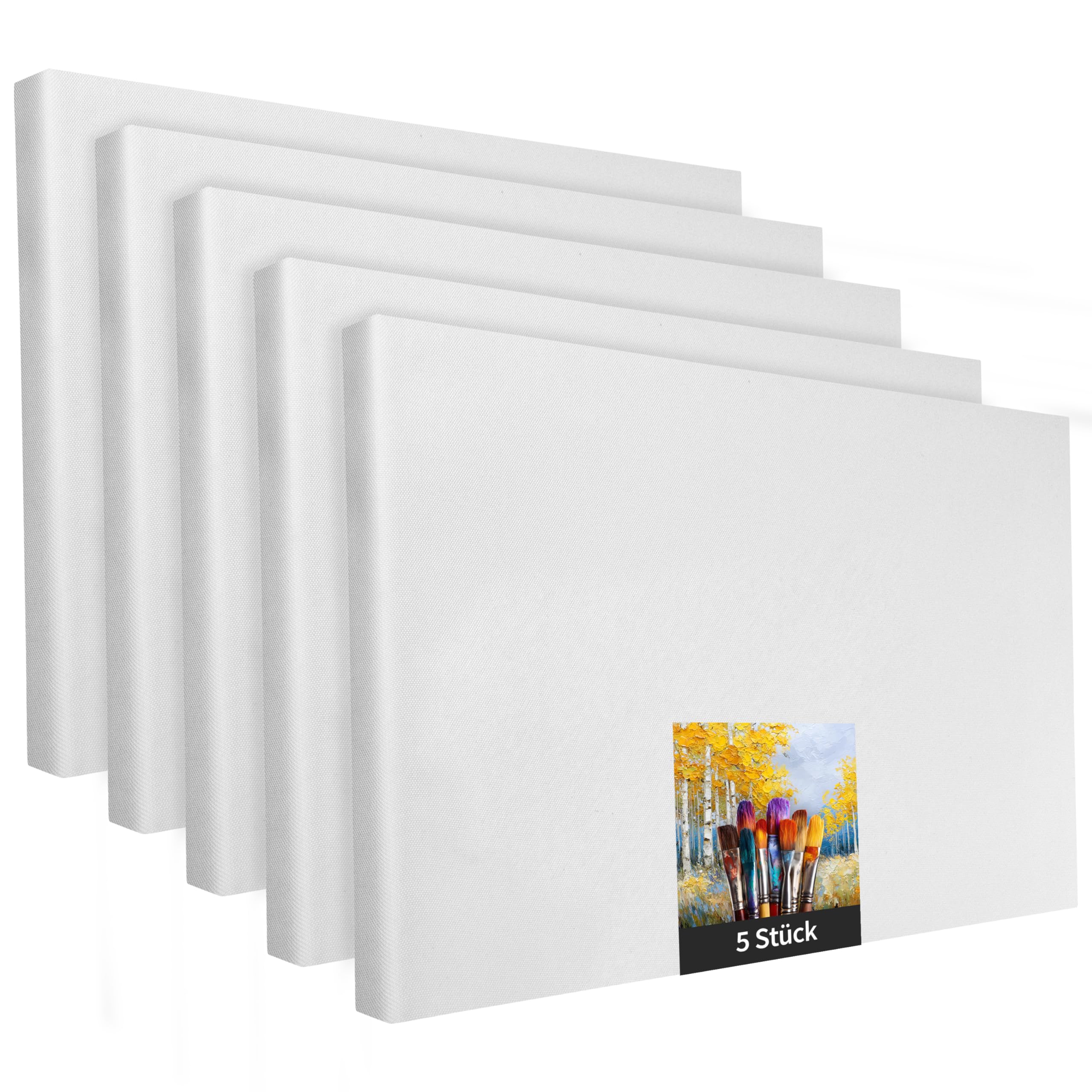 Keilrahmen Set aus 5 Stück in 100x120 cm, weiße Künstlerleinwand aus Polyester, zum Bemalen, fertig bespannt, geeignet für Acrylfarben oder Textilfarben, DIY Projektbedarf für Maler und Künstler