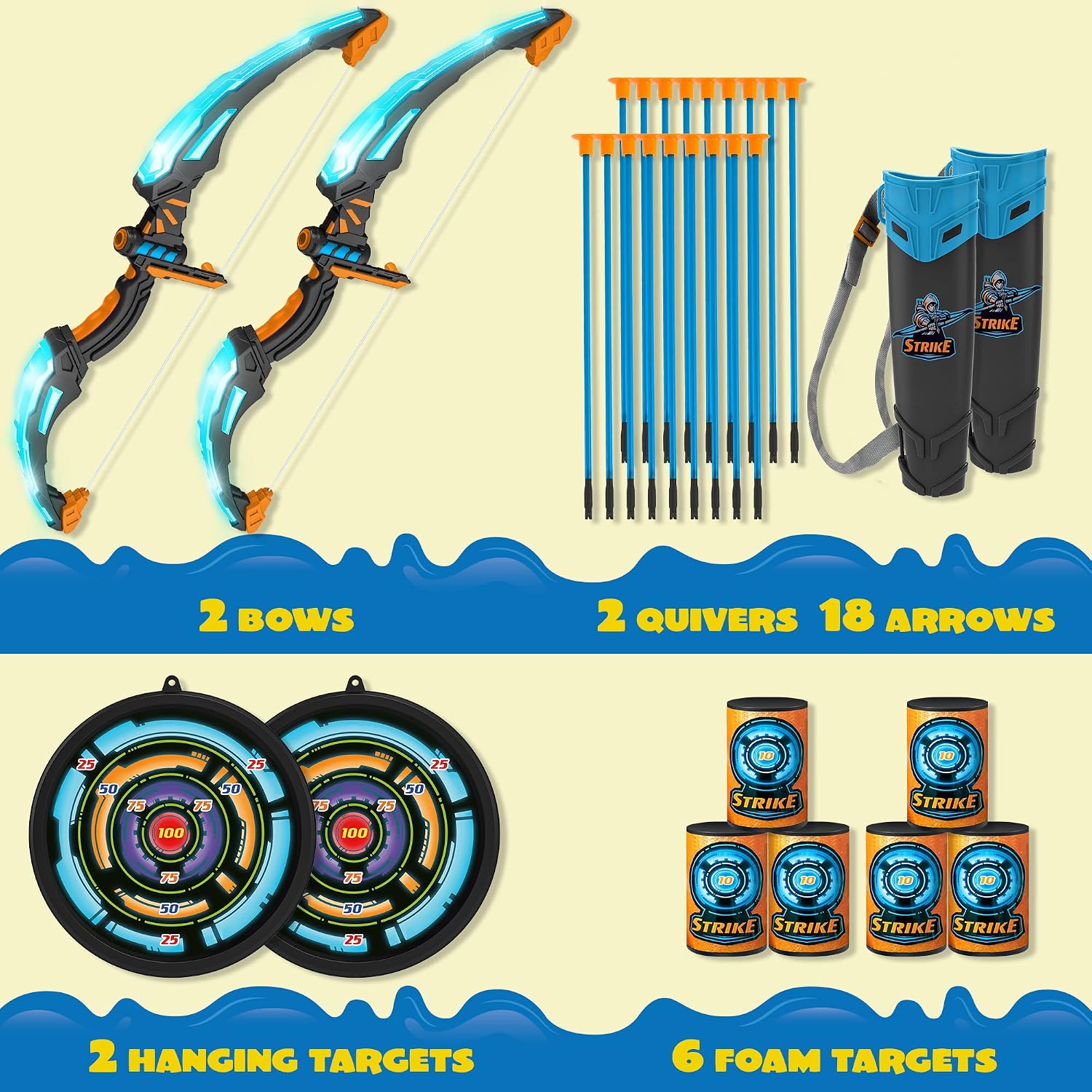 JOYIN Kids Bow and Arrow Set - LED Light Up Archery Toy Set with Suction Cup Arrows, Target & Arrow Case, Indoor and Outdoor Toys for Children Boys Girls