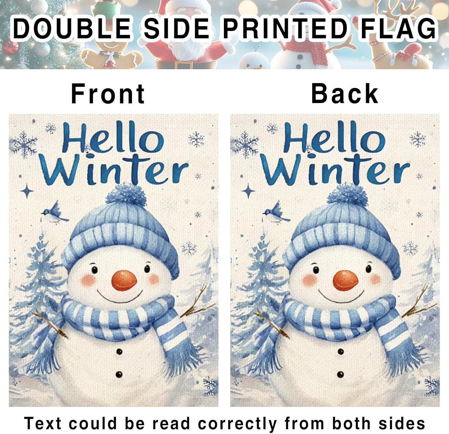 Hello Winter Snowman Garden Flag 12×18 Inch Double Sided Christmas Winter Snowman Cardinal Garden Flags Yard Flags Lawn Decor Holiday Outdoor House Decoration - Image 3