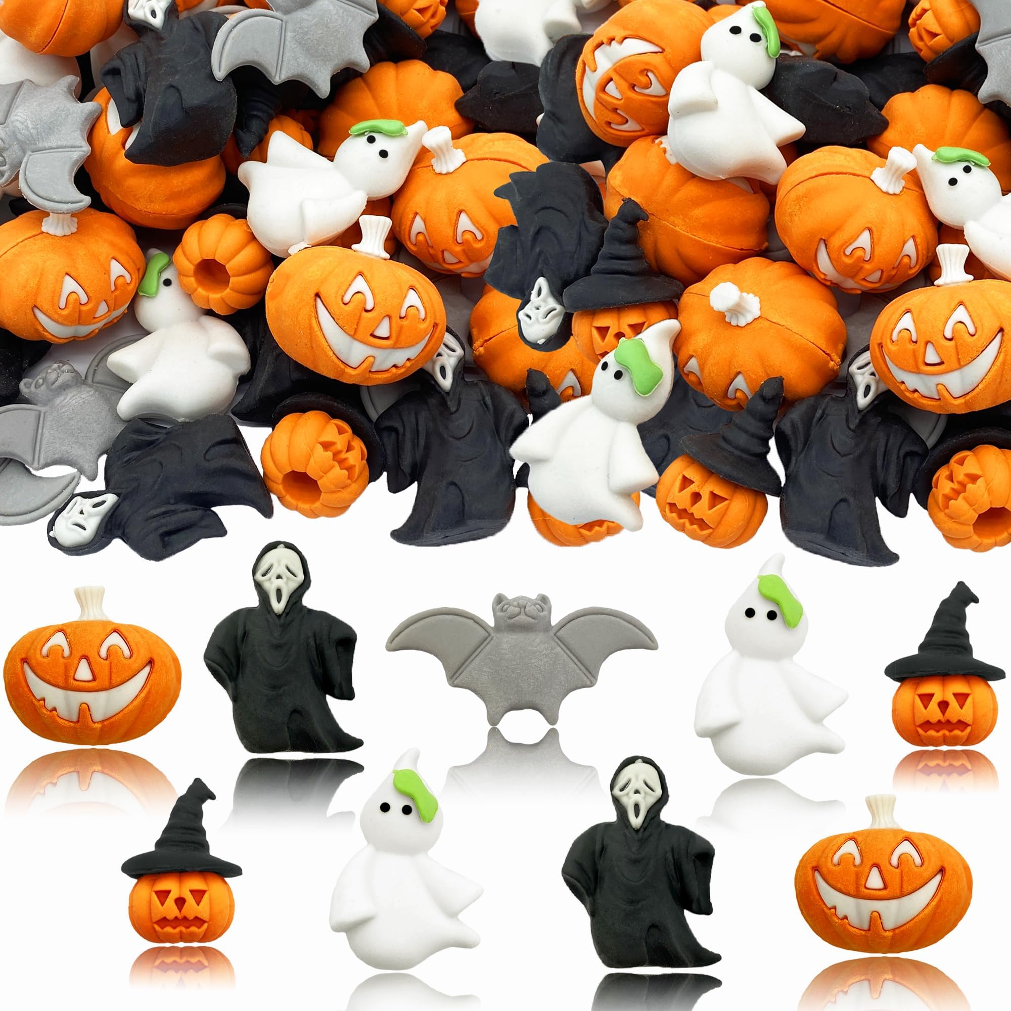 Halloween Erasers for Kids 110 pcs Pumpkin Erasers Bulk 3D Halloween Mini Eraser for