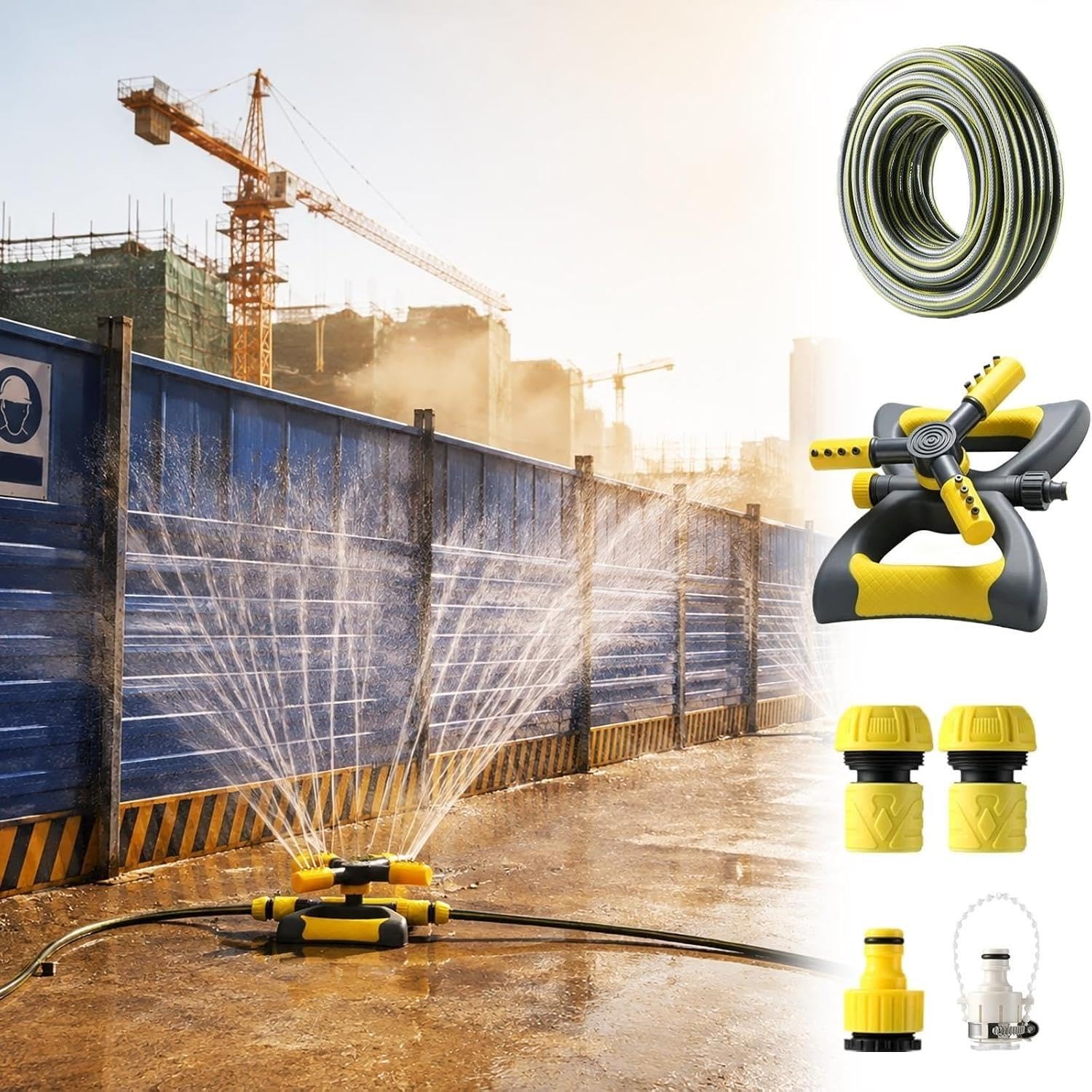 Kit Irrigazione Goccia Misters di soppressione della polvere per spruzzatori, Copertura spray di ampia area, Attrezzature di raffreddamento esterno regolabili(Pipe 22mm/0.9in,110m/360.8ft)