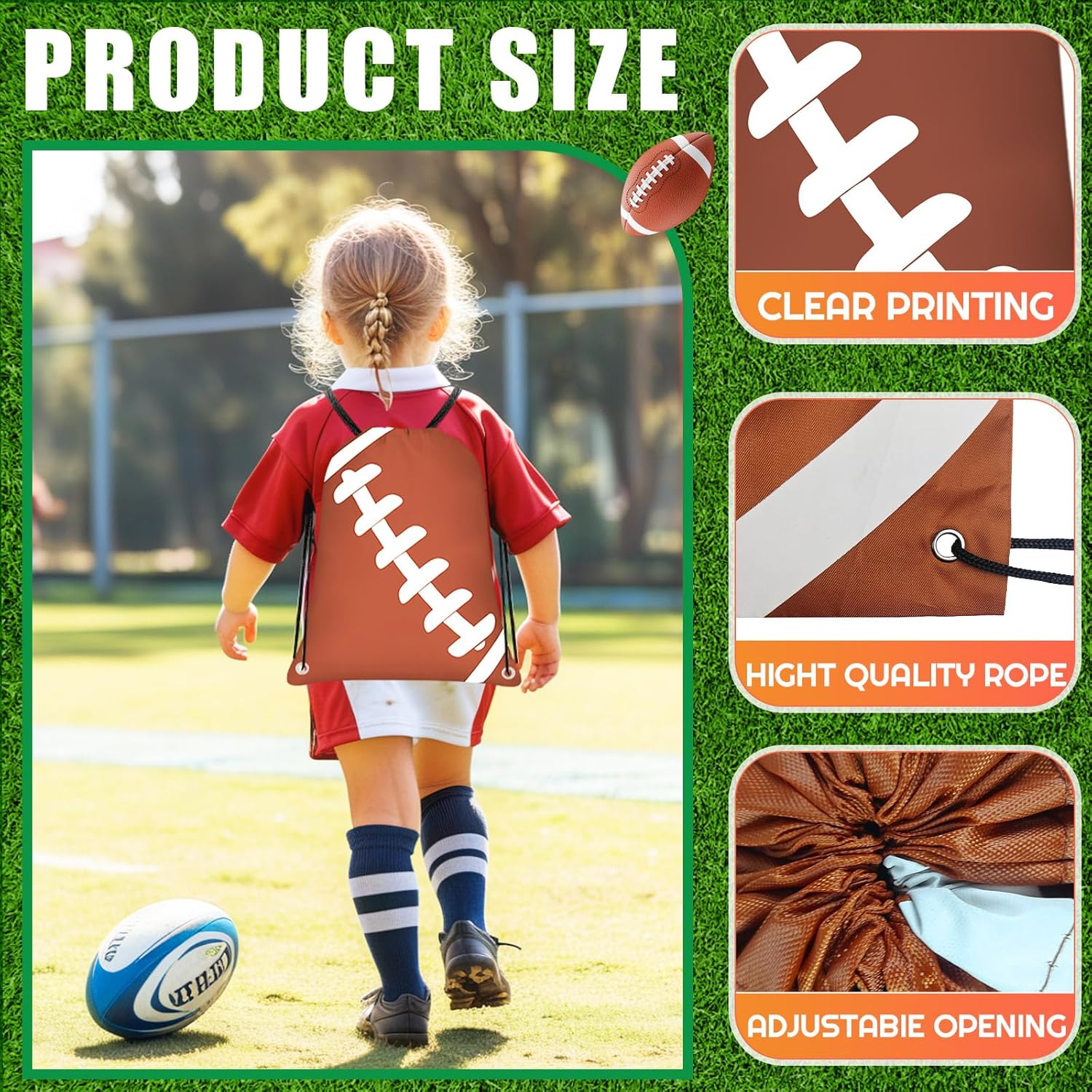 18 Pieces Football Drawstring Bags, Football Drawstring Backpacks Party Favors Cinchs Football Goodie Bags for Gym Party Favors Bags