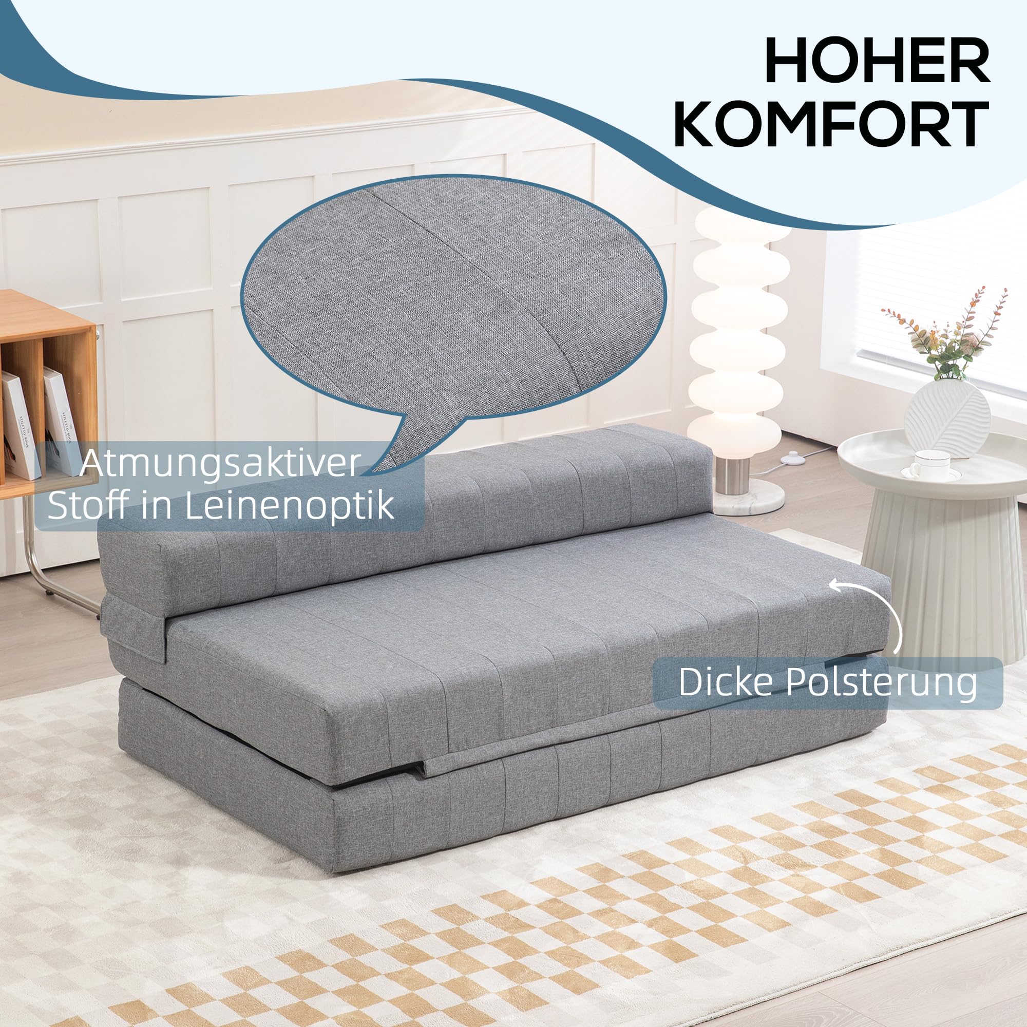 HOMCOM Bodensofa 2-in-1 Klappbar für 2 Personen bis 250 kg Belastbar Grau