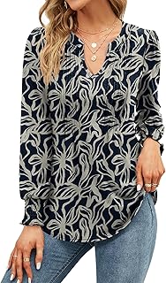 EFFAN Womens V Neck Tops Puff Short Sleeve T-Shirt Pleated Floral Printed Tunic Blouse Shirts