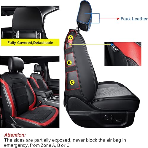 Vista 40 de LUCKYMAN CLUB Juego completo de fundas de asiento F150 J03-Q3 con piel sintética impermeable, para Ford F150 2015-2025 y F250 F350 F450 2017-2025