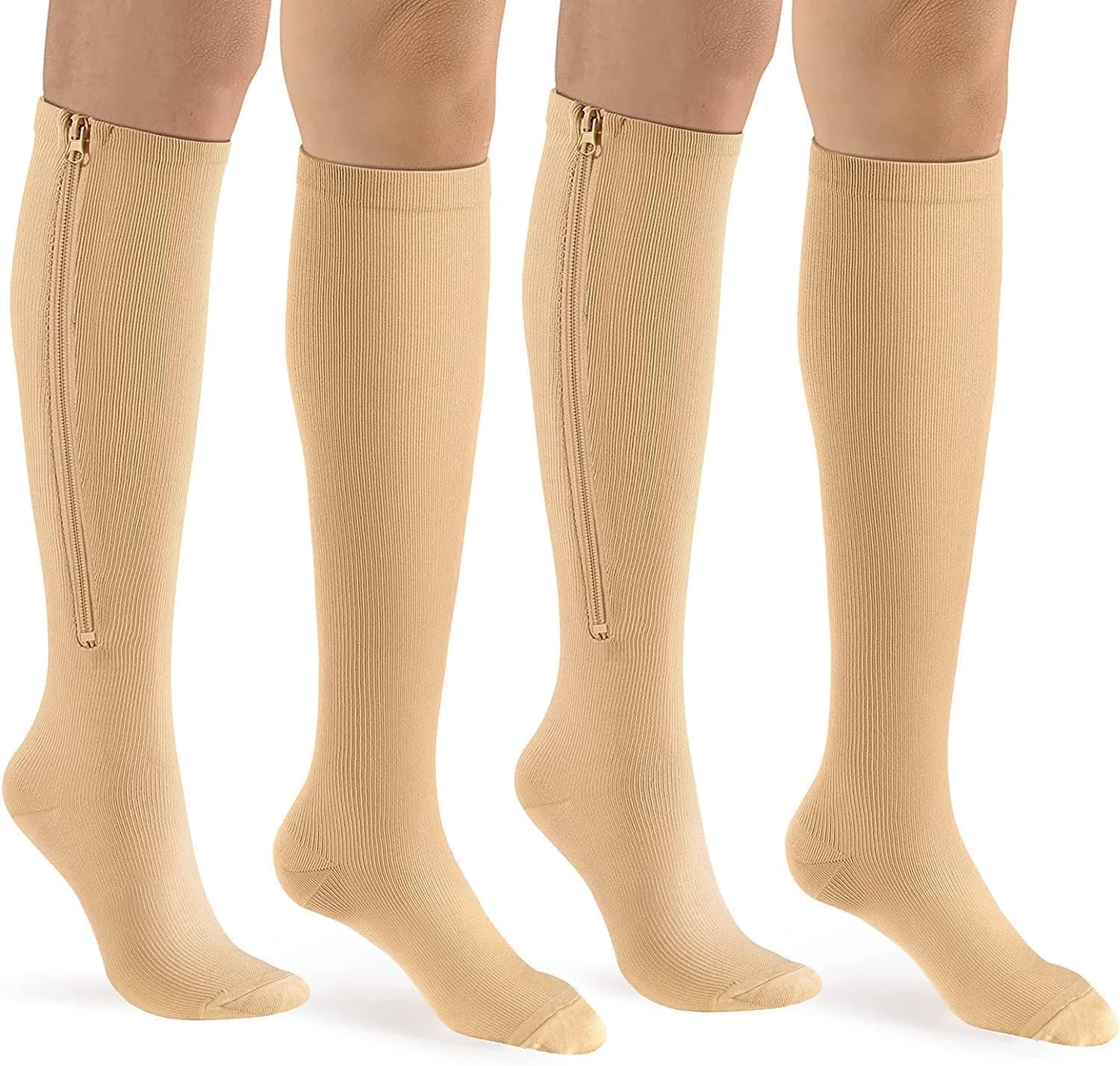 bropite Zipper Close Toe Compression Socks for Women and Men 2 Pairs Knee high 15-20mmHg for Walking Running Nurses Pregnancy