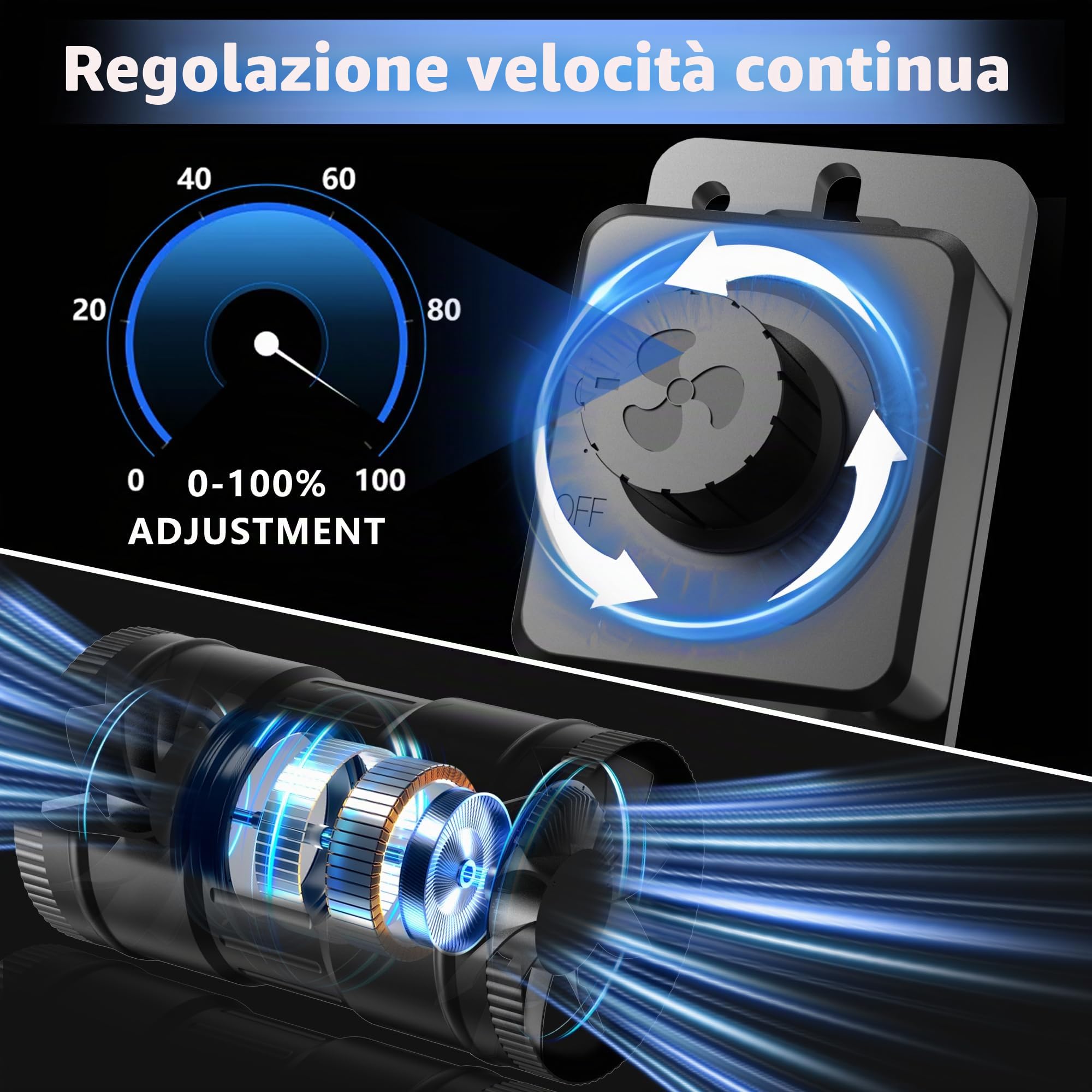 Regolabile Ventola Aspirazione 100mm, Ventola Estrazione 221 m³/h Ventola di Scarico con Controllore di Velocità, Estrattore Aria In Linea Per Booster, Tenda di Crescita,Ventilazione.