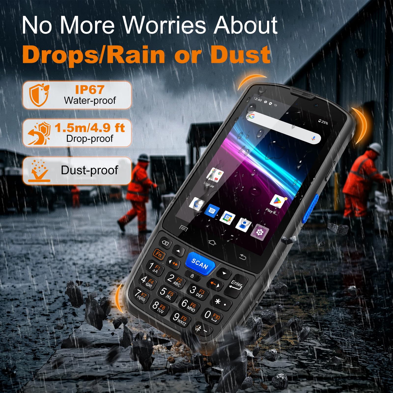 PDA con escáner de códigos de Barras Farset F7-WiFi, Android 14, Motor de escaneo 1D/2D/QR con Licencia Zebra SE6100, batería reemplazable de 5000 mAh, certificación IP67.