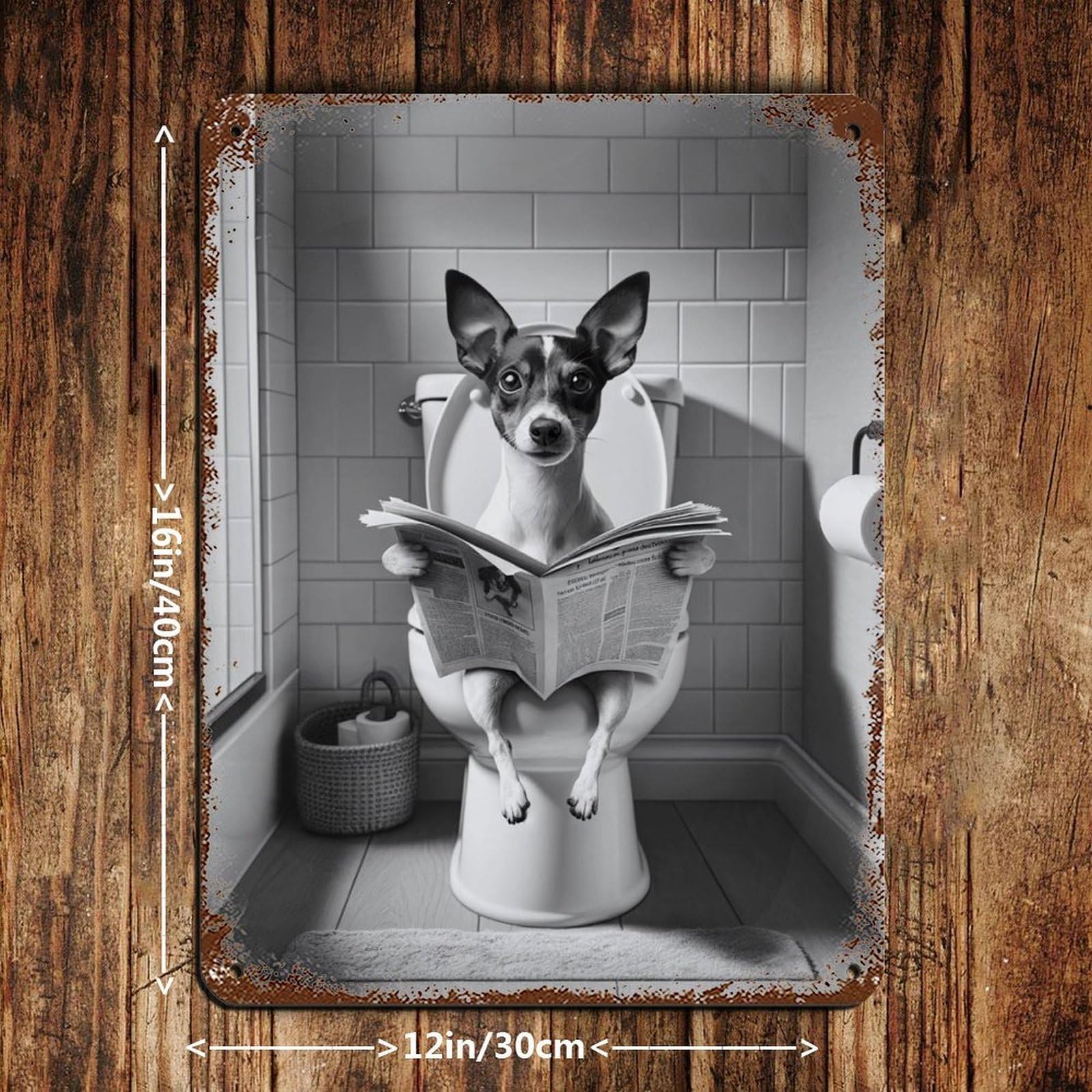 Lxwnze 30L X 40W Cm Rat Terrier, Funny Bathroom Decor Retro Poster Metal Tin Sign Chic Art Retro Iron Painting Bar People Cave Cafe Family Garage Poster Wall Decoration 12X16inch(30X40cm)