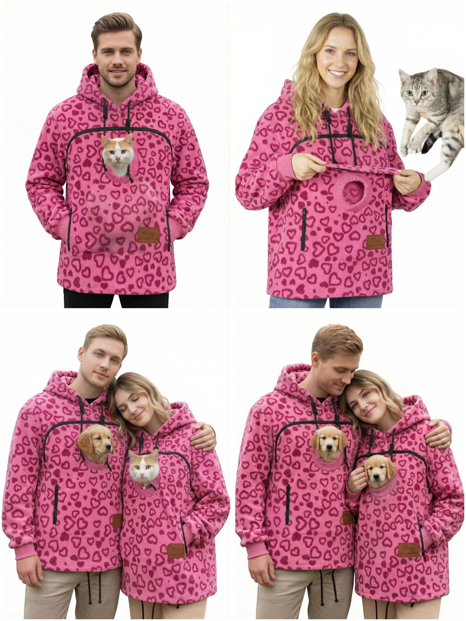 Generico Felpa con Cappuccio for Trasportino for Cani da Compagnia da 2 Pezzi con Cerniera E Tasca A Marsupio for Gatti Che Trasporta Felpe con Cappuccio Larghe in Pile Caldo(Hot Pink,3X-Large)