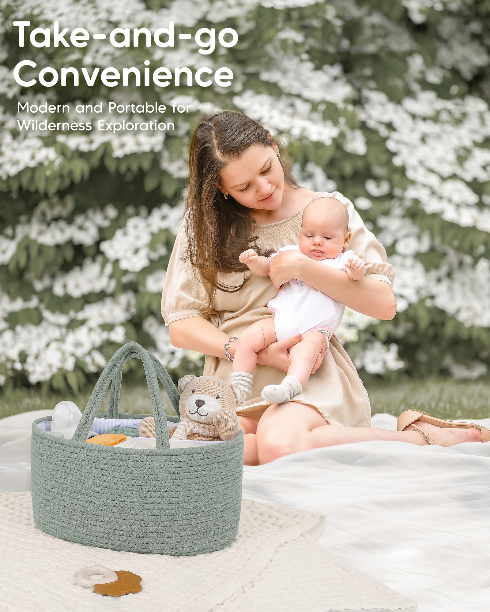 Maliton Cestino Porta Pannolini | Cesto Prodotti Neonato | Organizer Fasciatoio | Porta Oggetti Nascita | Verde-L