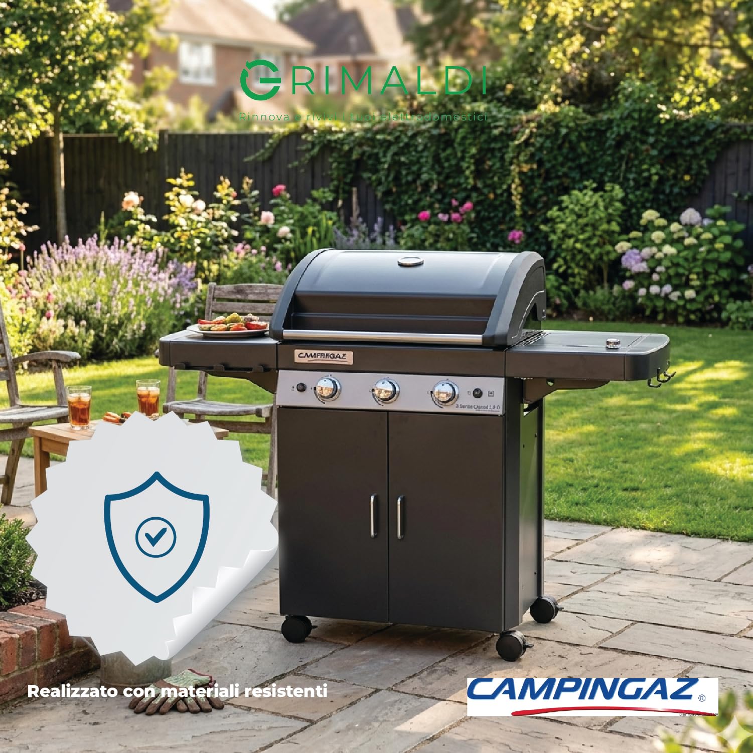 G GRIMALDI Barbecue A Gas Campingaz 3 Series Classic LS D 2000032694 — BBQ 3 Bruciatori Acciaio Con Fornello Laterale — Griglia + Piastra Accensione Piezo InstaClean