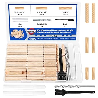 94PCS 5/16 Inch Wood Dowel Pins Kit, with Drill Bit & Glue, for Furniture