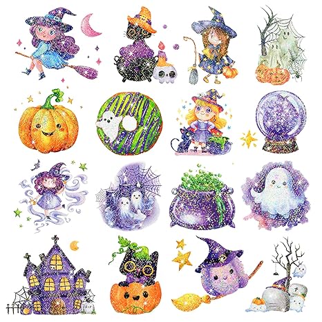 Leesgel Glitter Tattoo Set Halloween Party Supplies, Halloween Temporary Tattoos for Kids Party Favors Games, Halloween Goodie Bag Fillers with Pumpkin Skull Ghost Monster Tattoos Stickers