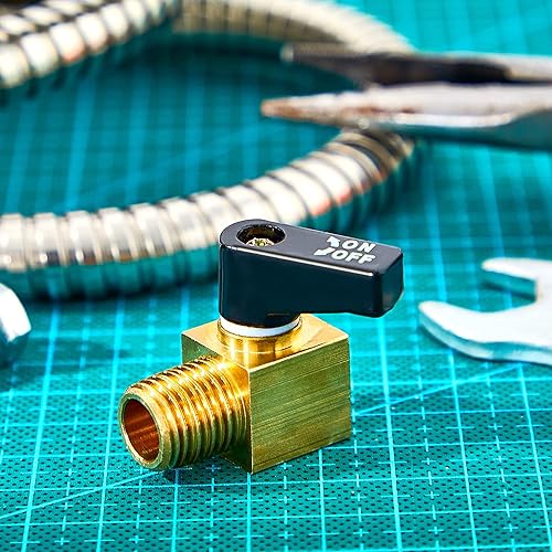 Miniatura 9 de Tondiamo Válvula de compresor de aire, mini válvula de drenaje de tanque de aire tipo bola de metal, 14 de pulgada NPT macho x NPT hembra para pieza