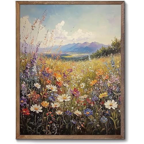 XOCUUI Vintage Wildflowers Wall Art, Farmhouse Field Landscape Oil Paintings Paintings Art Decoration Nature Scenery Colorful Floral Canvas Prints Suitable For Living Room Bedroom 8x10 In Unframed