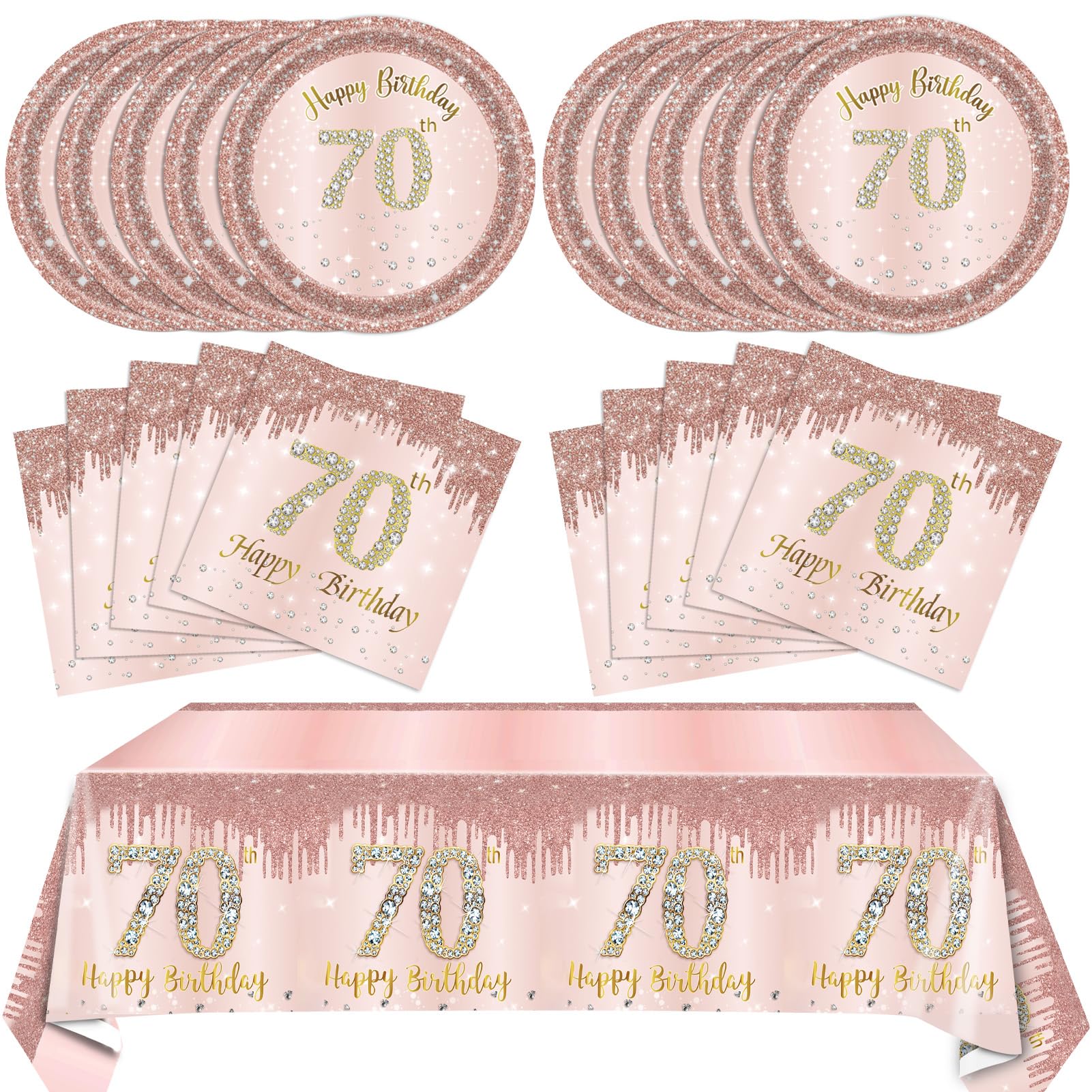 41PCS 70th Birthday Decorations for Women Rose Gold Happy 70 Birthday Party Decor Including 70th Birthday Plates Napkins Tablecloth Set For Women