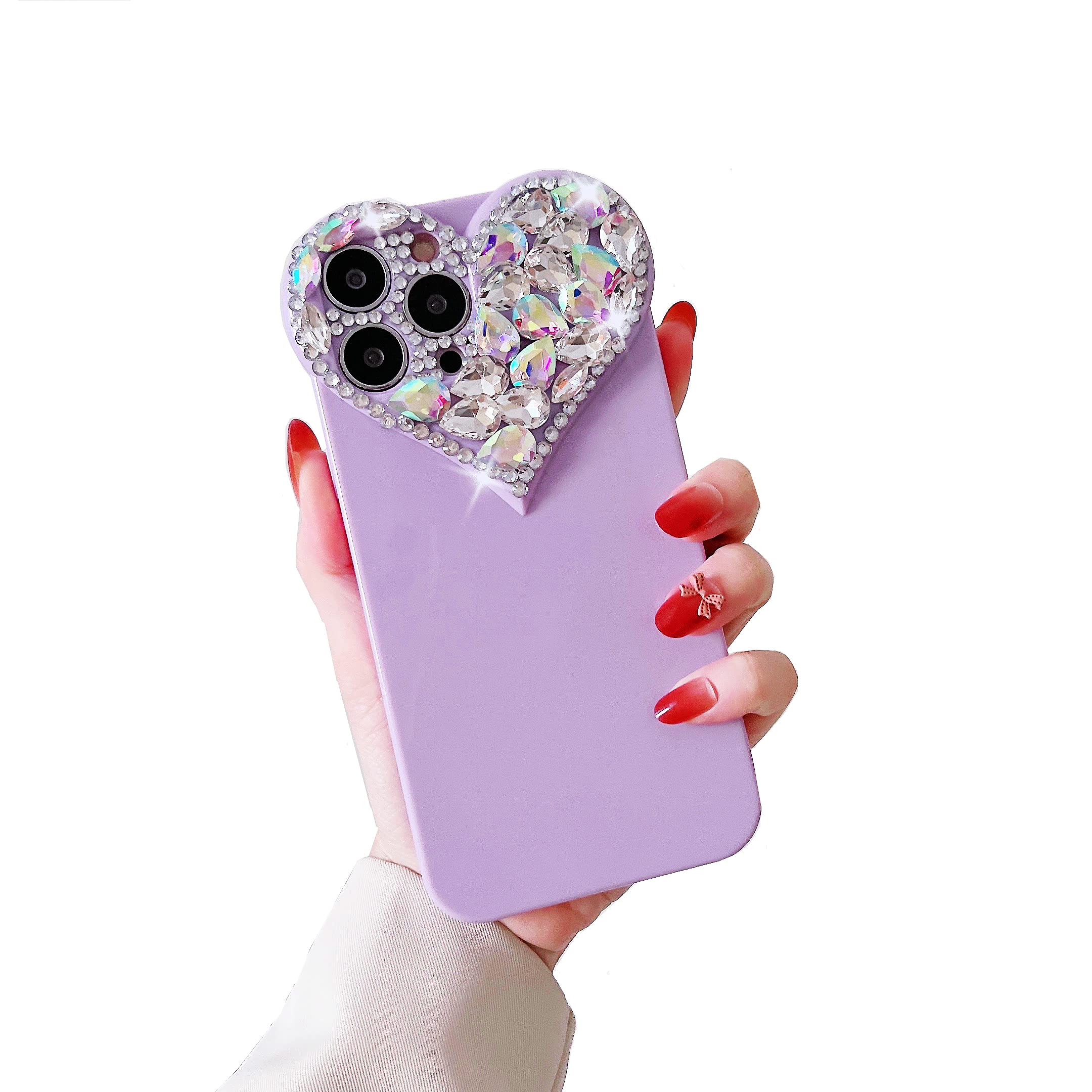 CrazyLemon 適用 iPhone 11 Pro ケース おしゃれ かわいい ハート デザイン キラキラ ラインストーン 付き カメラ レンズ 保護 女性 人気 ソフト シリコーン ケース (for iPhone 11 Pro Case Cute Luxury) - パープル