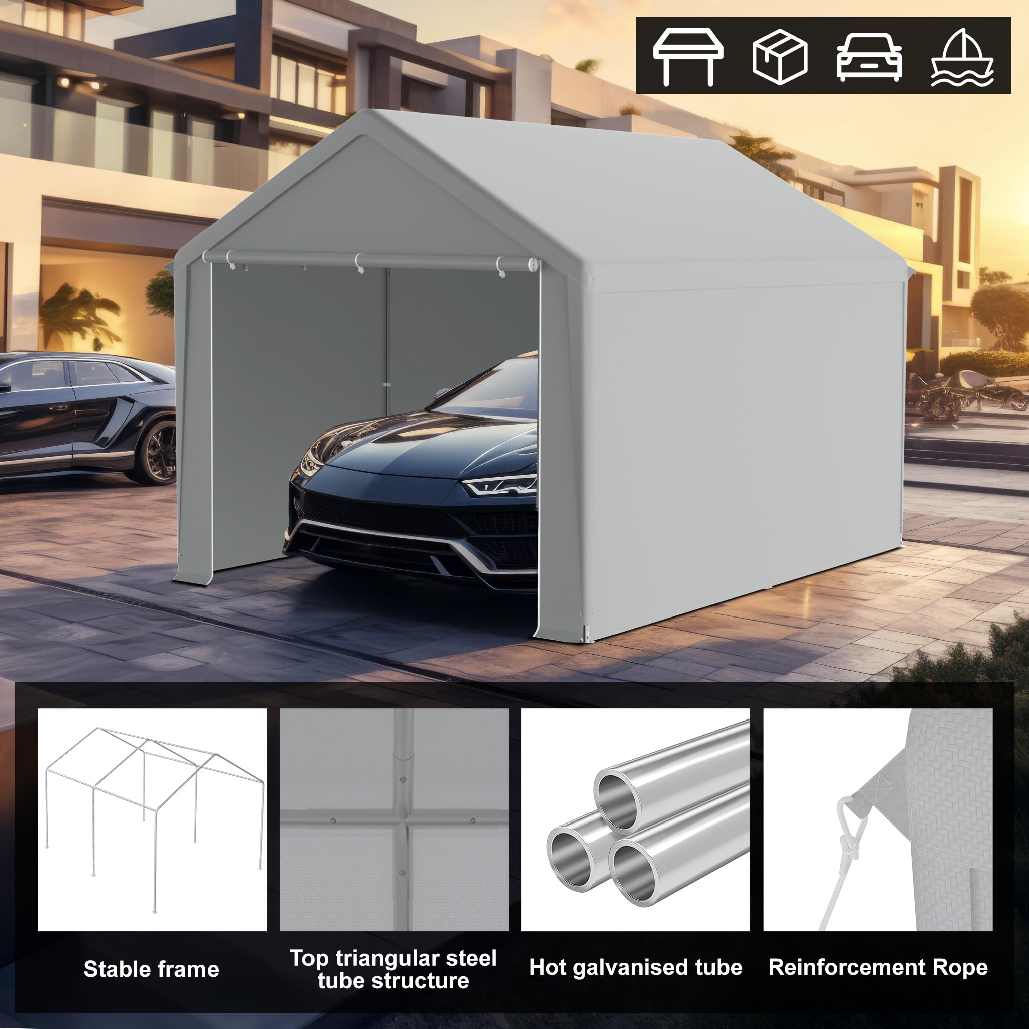 UISEBRT Garage per tende da 3 x 4 m tettoia tenda da campeggio telone PE telaio acciaio resistente