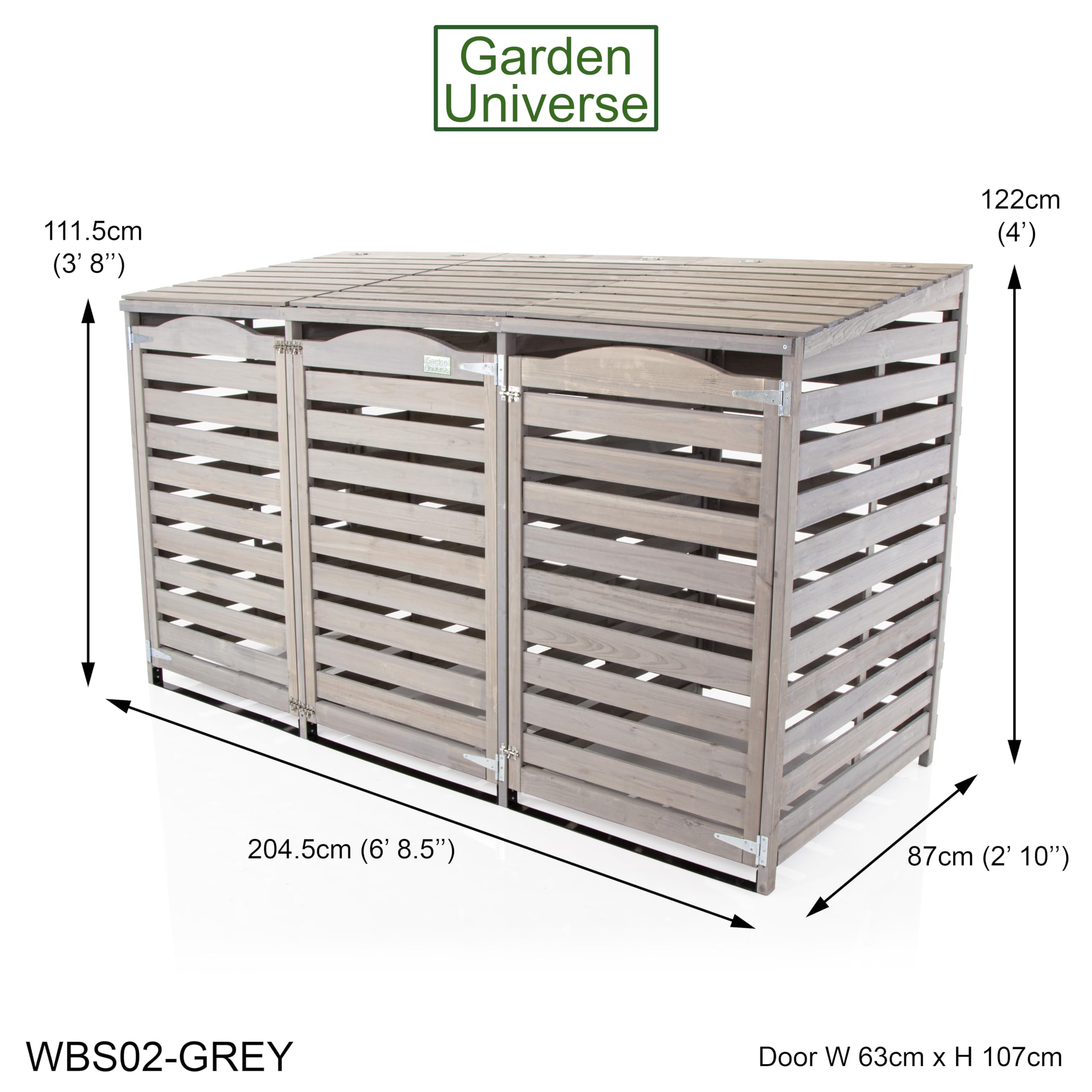 Wheelie Bin Storage Unit Triple Three Bins Garden Universe Outdoor 3 Wheelie Bin Storage In Grey WBS02-GREY — view 2