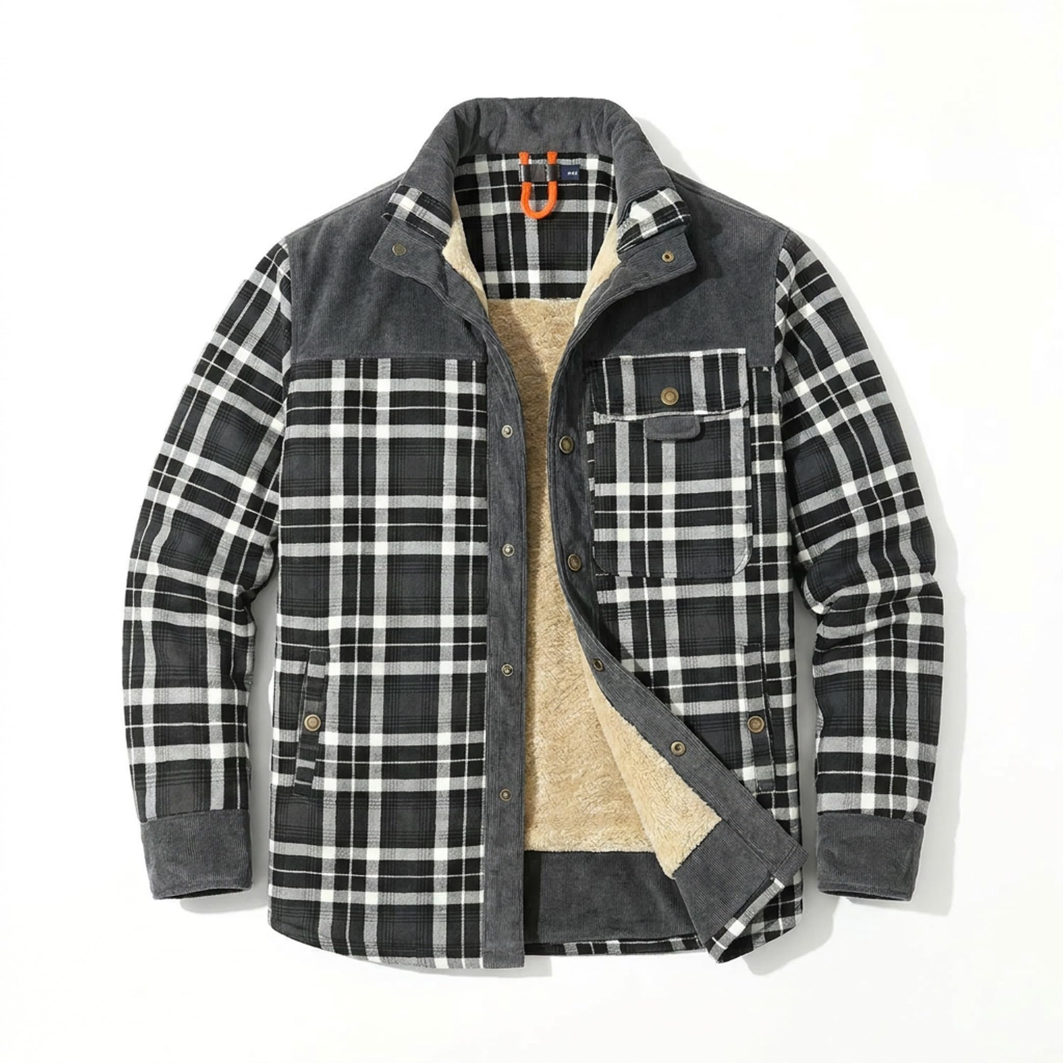 HYPESTFIT Herren Fleecejacke, Sherpa-Innenfleece, Holzfäller-Stil, kariert