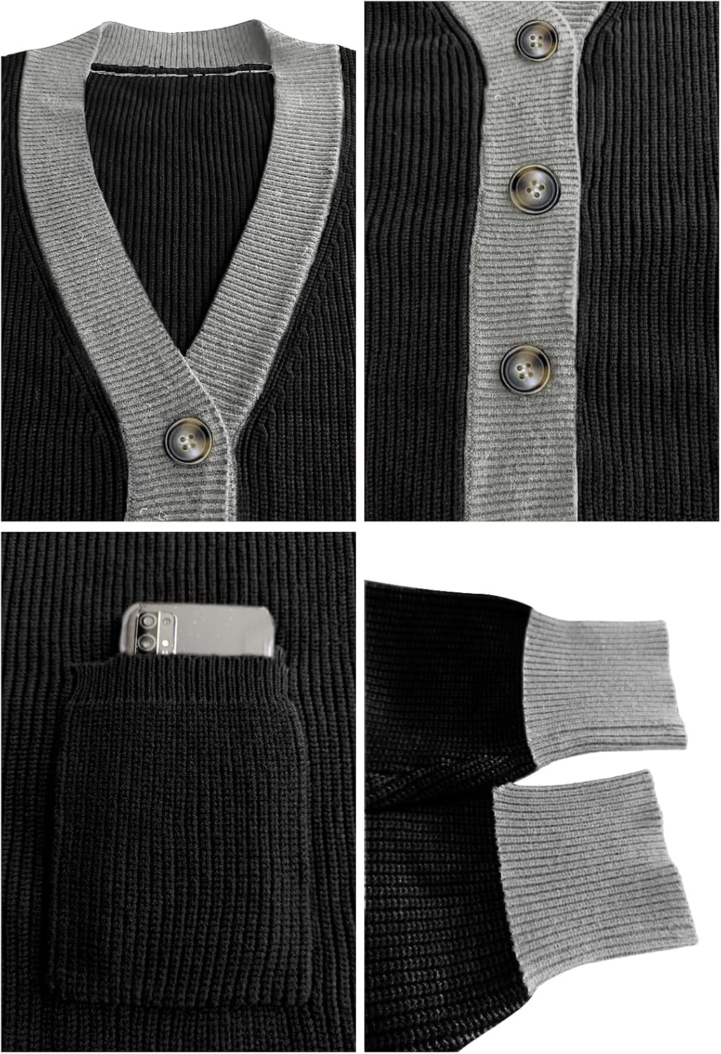 Alaster Queen Women's Striped Sweater Cardigan Fall Open Front Button Down Long Sleeve Knit Color Block Cardigan with Pockets - Image 6