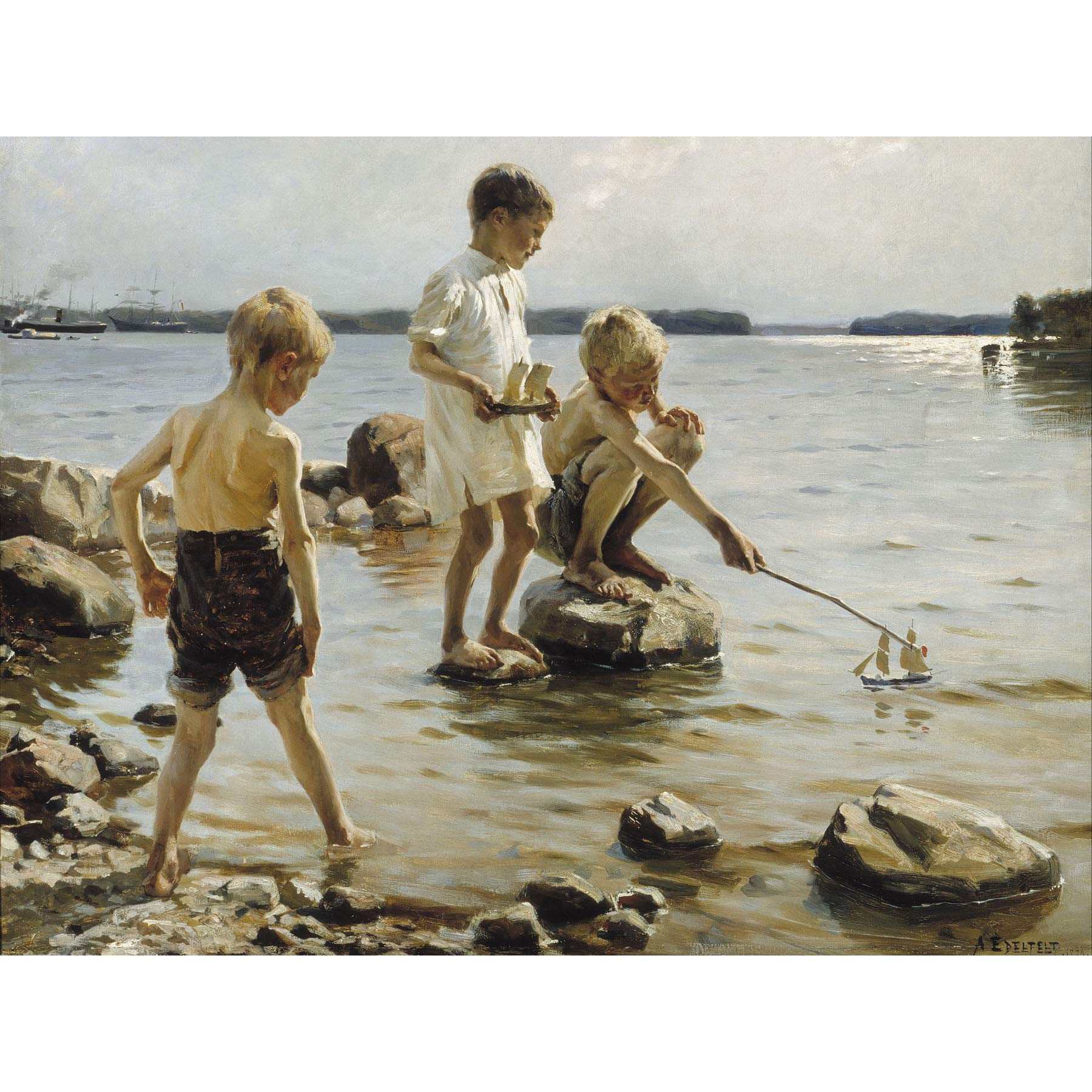Albert Edelfelt Boys Playing On The Shore Large Wall Art Print Canvas Premium Poster Mural