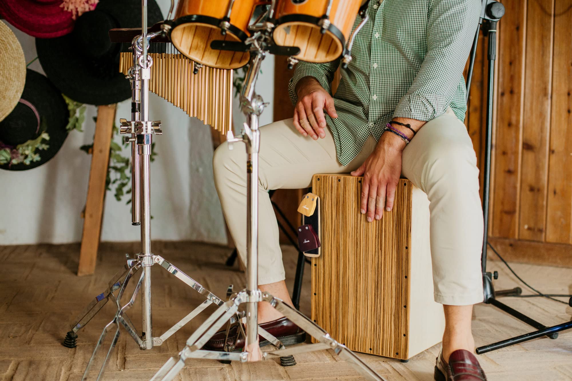 XDrum CK-M Cajon Kastagnette Medium Set, Kastagnetten, Kastagnette aus Holz | Klettstreifen auf der Rückseite, Schrauben einstellbar, Mittlere Ausführung, Mittelhoher Ton, Größe: ca. 8 x 6 cm